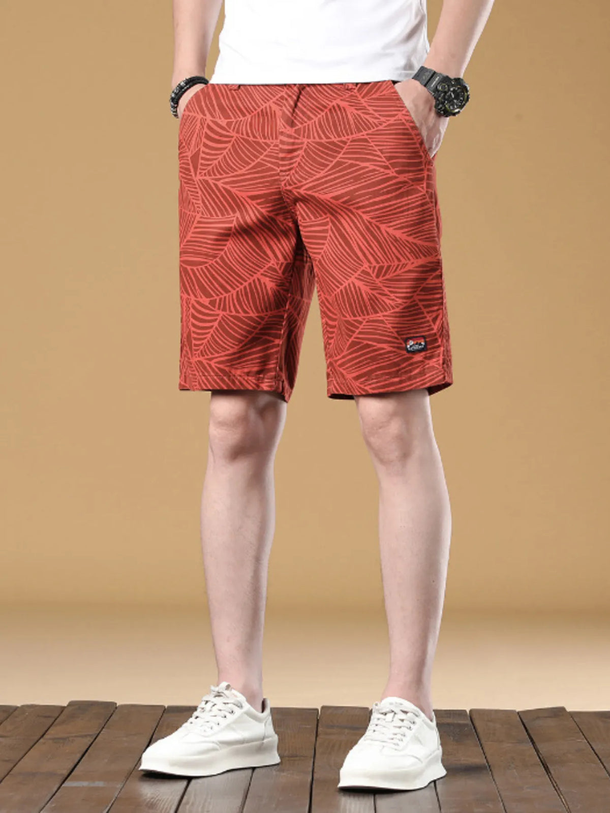 Men's Printed Wide-Leg Shorts in Ruby Red