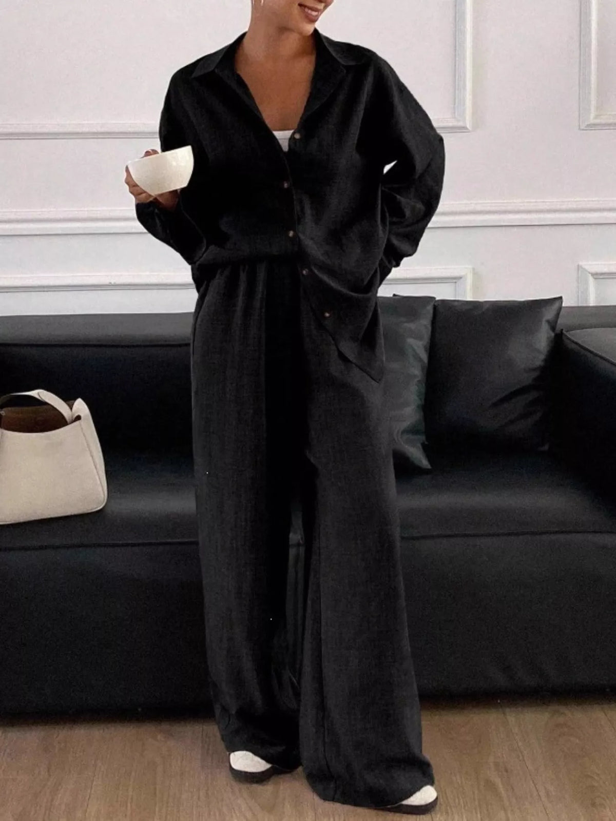 Button-Down Shirt and Wide-Leg Pants Set, view 10