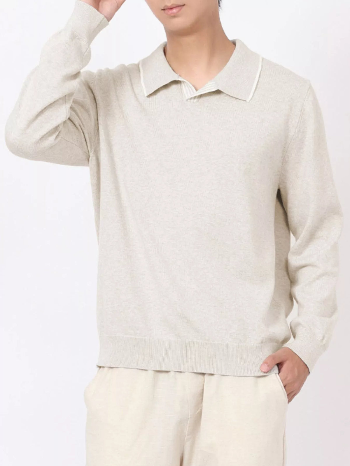 Men's Plus Size Long-Sleeve Contrast Trim Polo