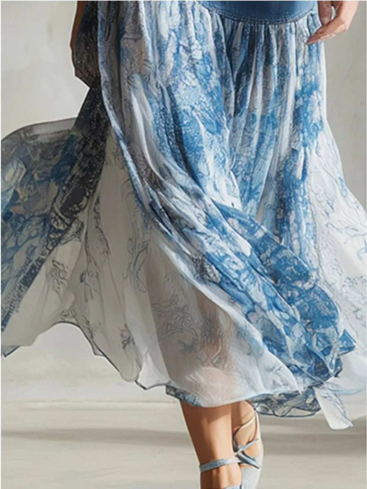 Denim-Paneled Floral Print Skirt - Lilixa.store