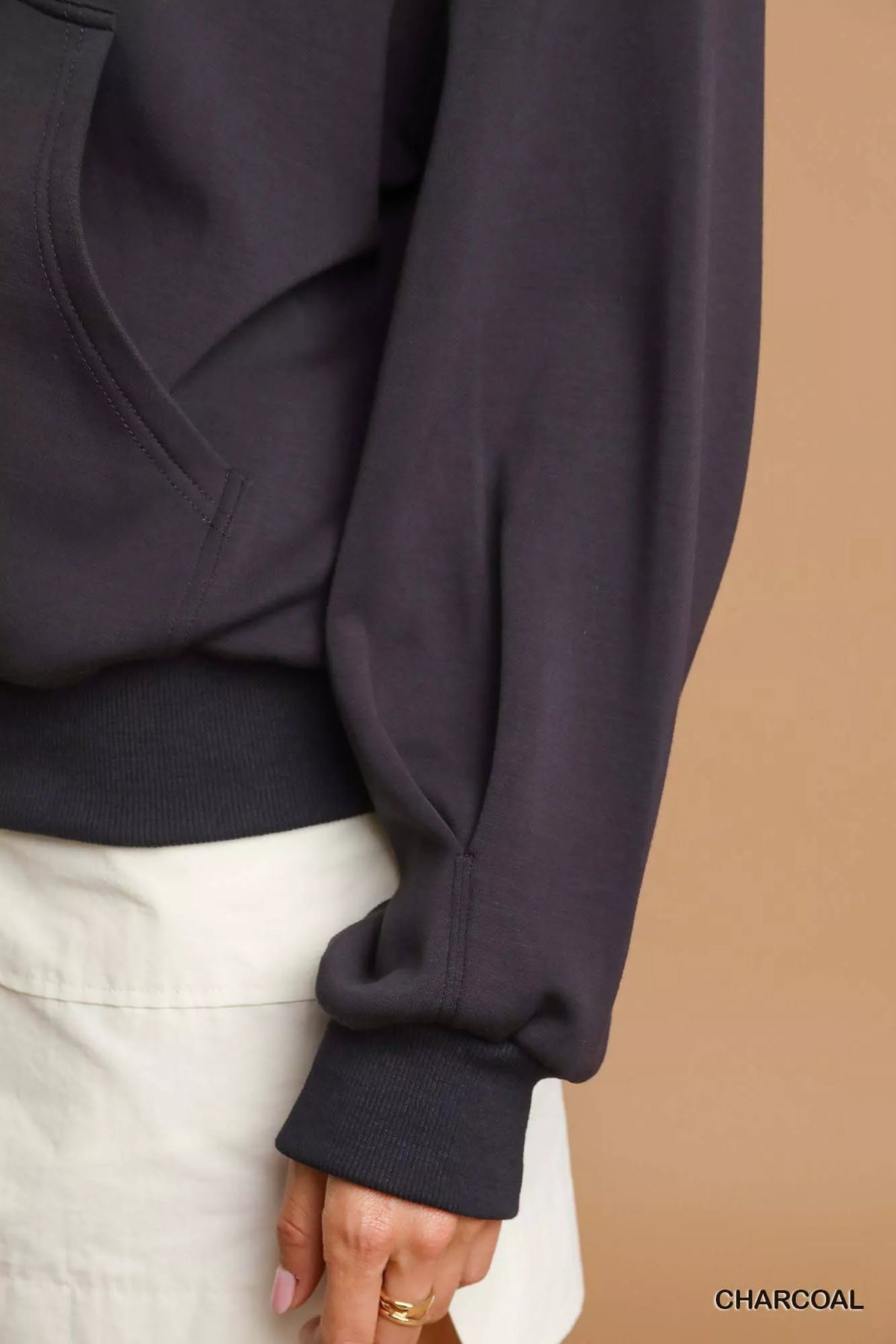 Umgee Zip-Up Fleece Hooded Jacket in Charcoal, view 6