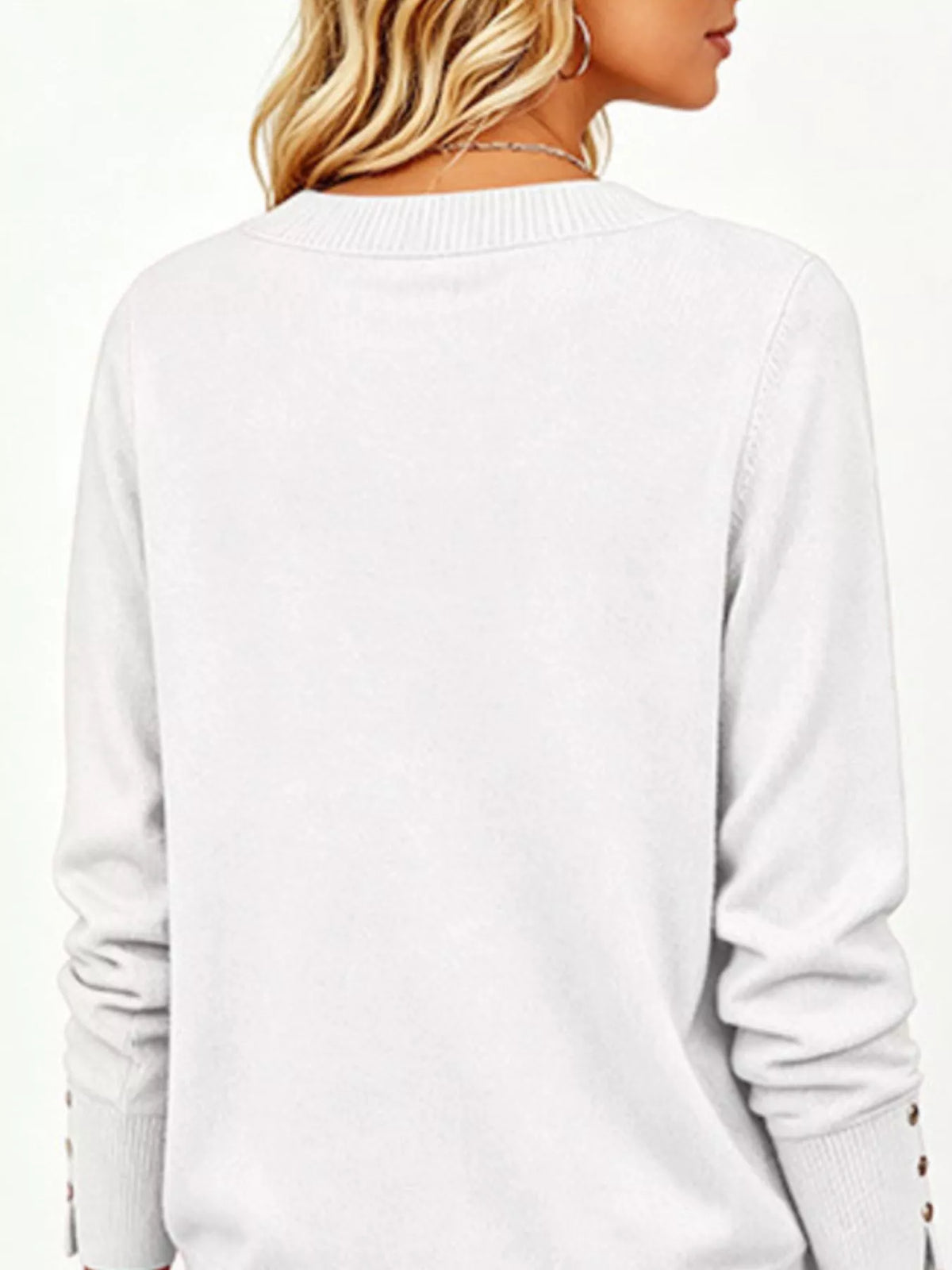 V-Neck Long Sleeve Sweater w - Lilixa.store