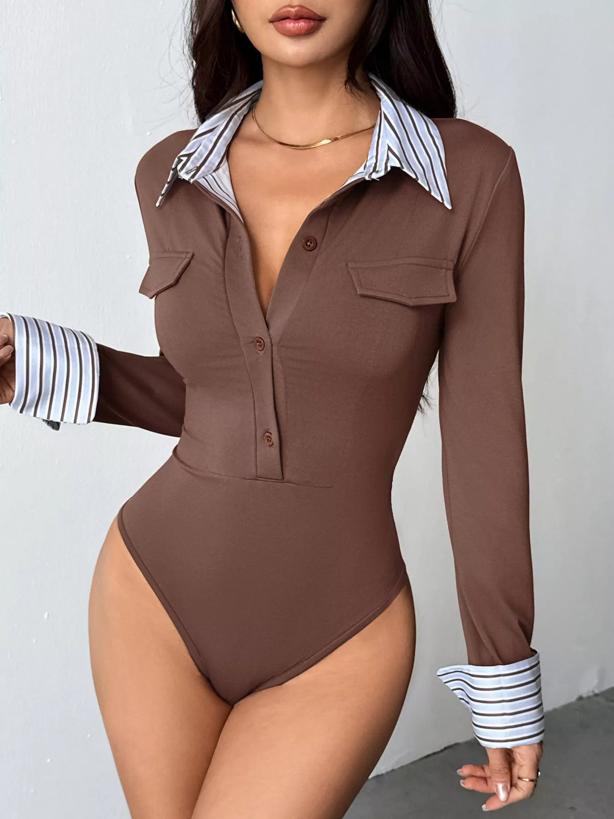 Long Sleeve Button Front Bodysuit - Lilixa.store