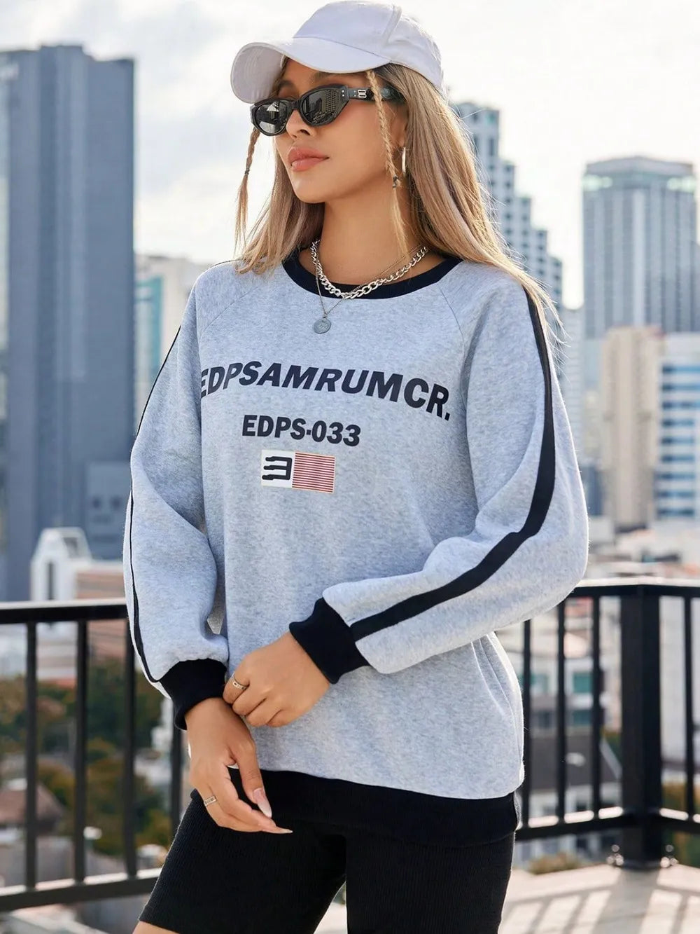 Letter Round Neck Long Sleeve Sweatshirt - Lilixa.store