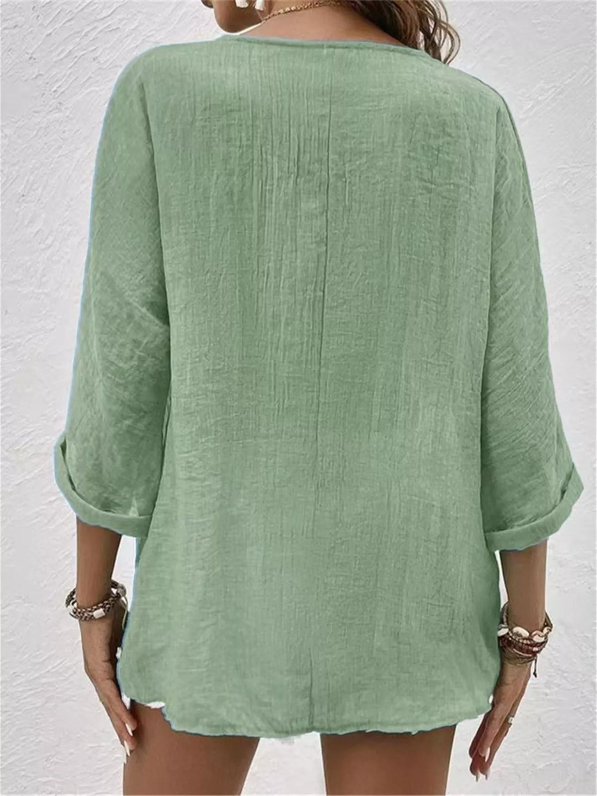 Full Size Casual V-Neck Button-Down Blouse Plus Size, view 3