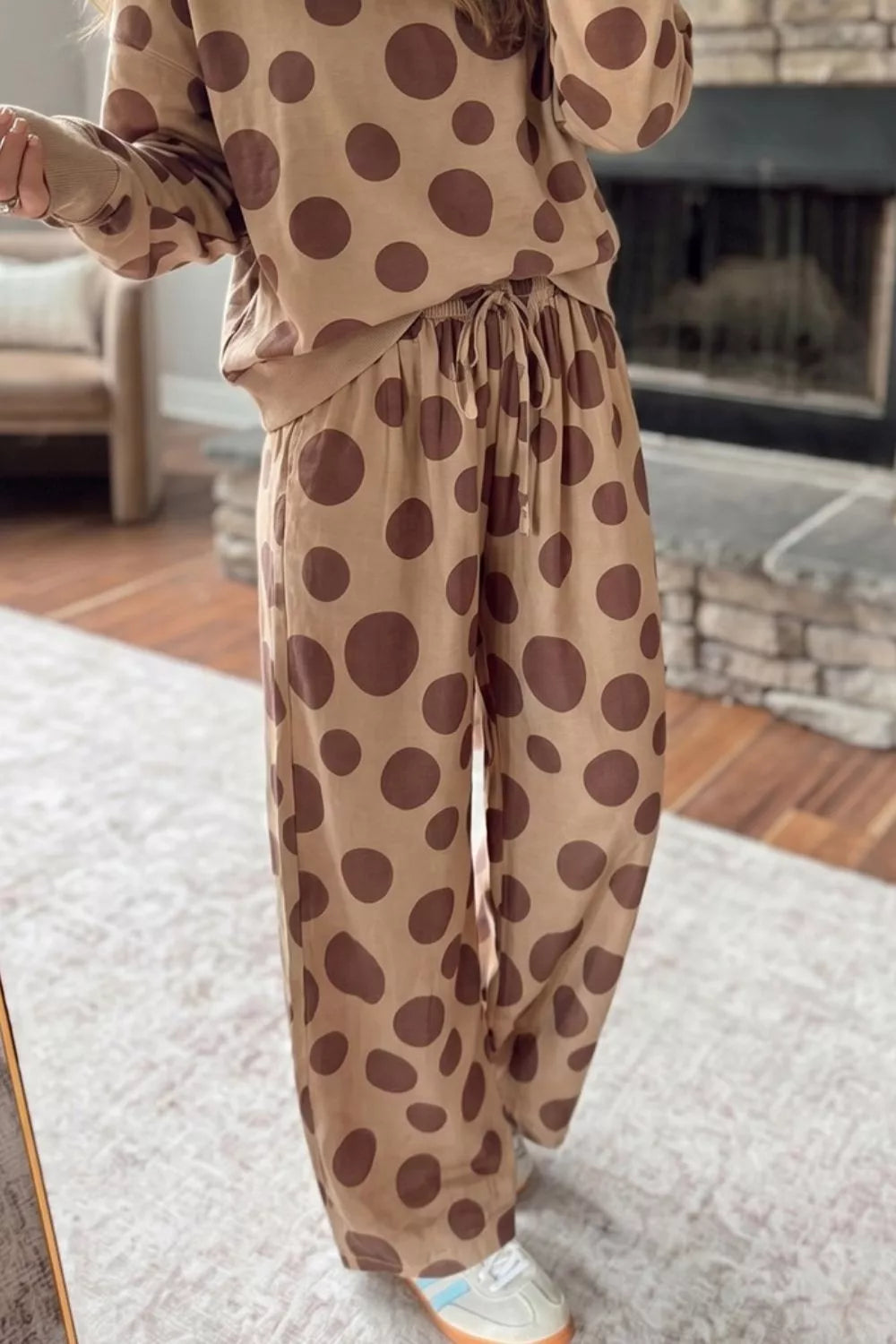 Polka Dot Top and Pants Two-Piece Set