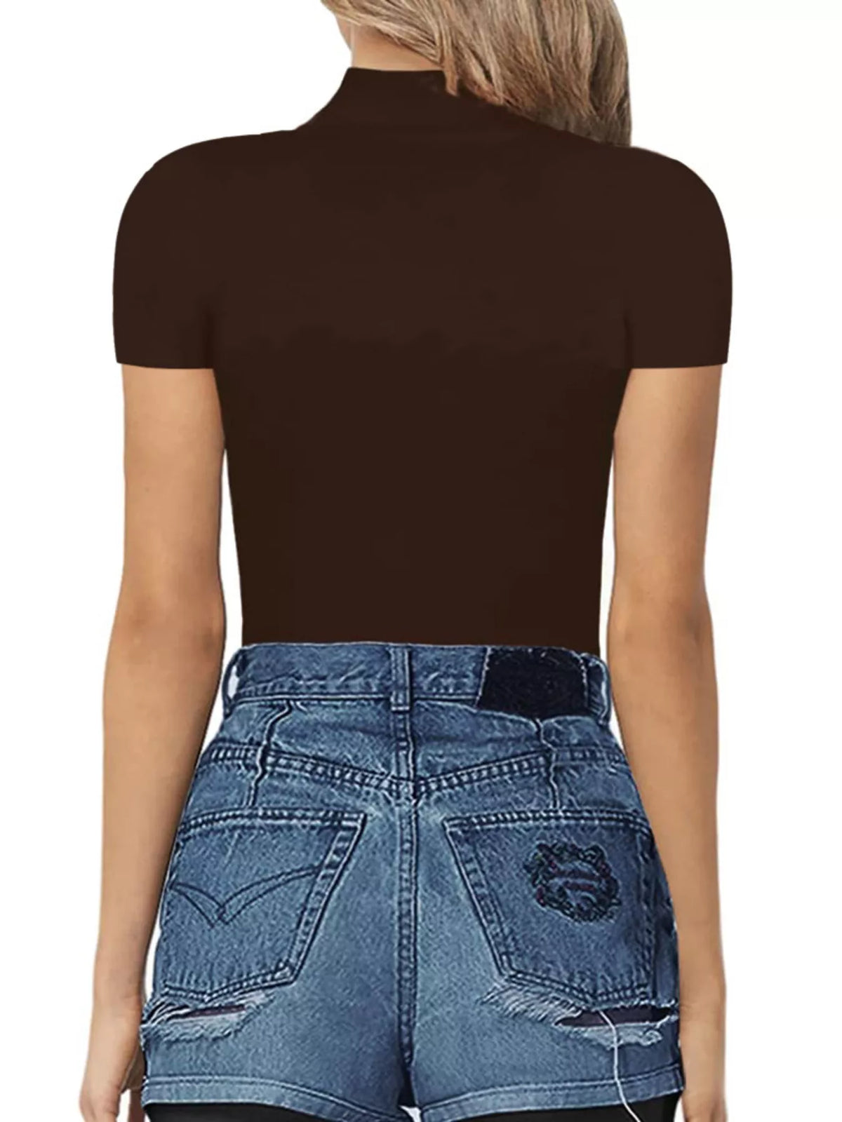 Mock Neck Short Sleeve Bodysuit - Lilixa.store