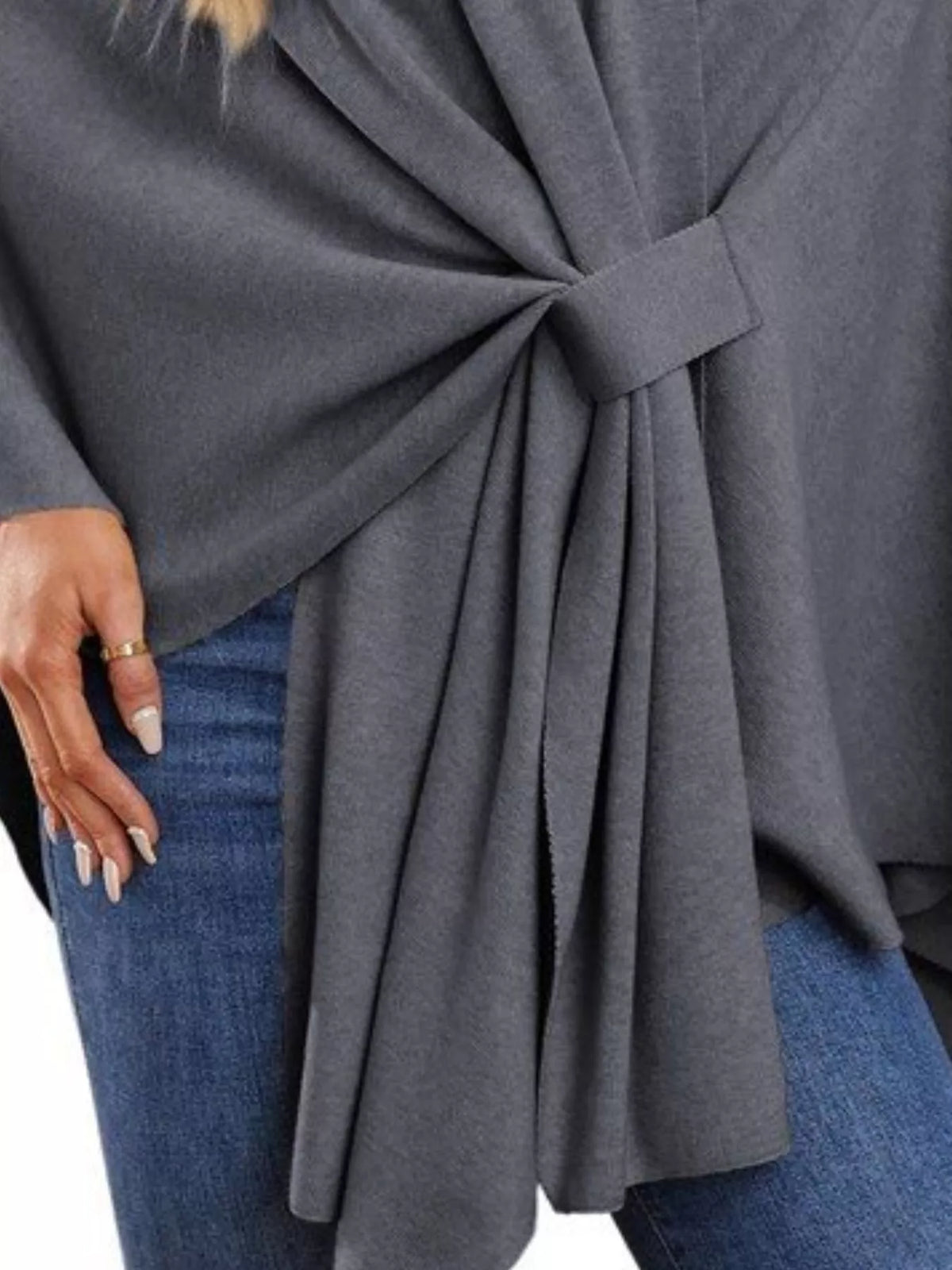 Solid Color Tie-Front Knit Cape Top, view 14