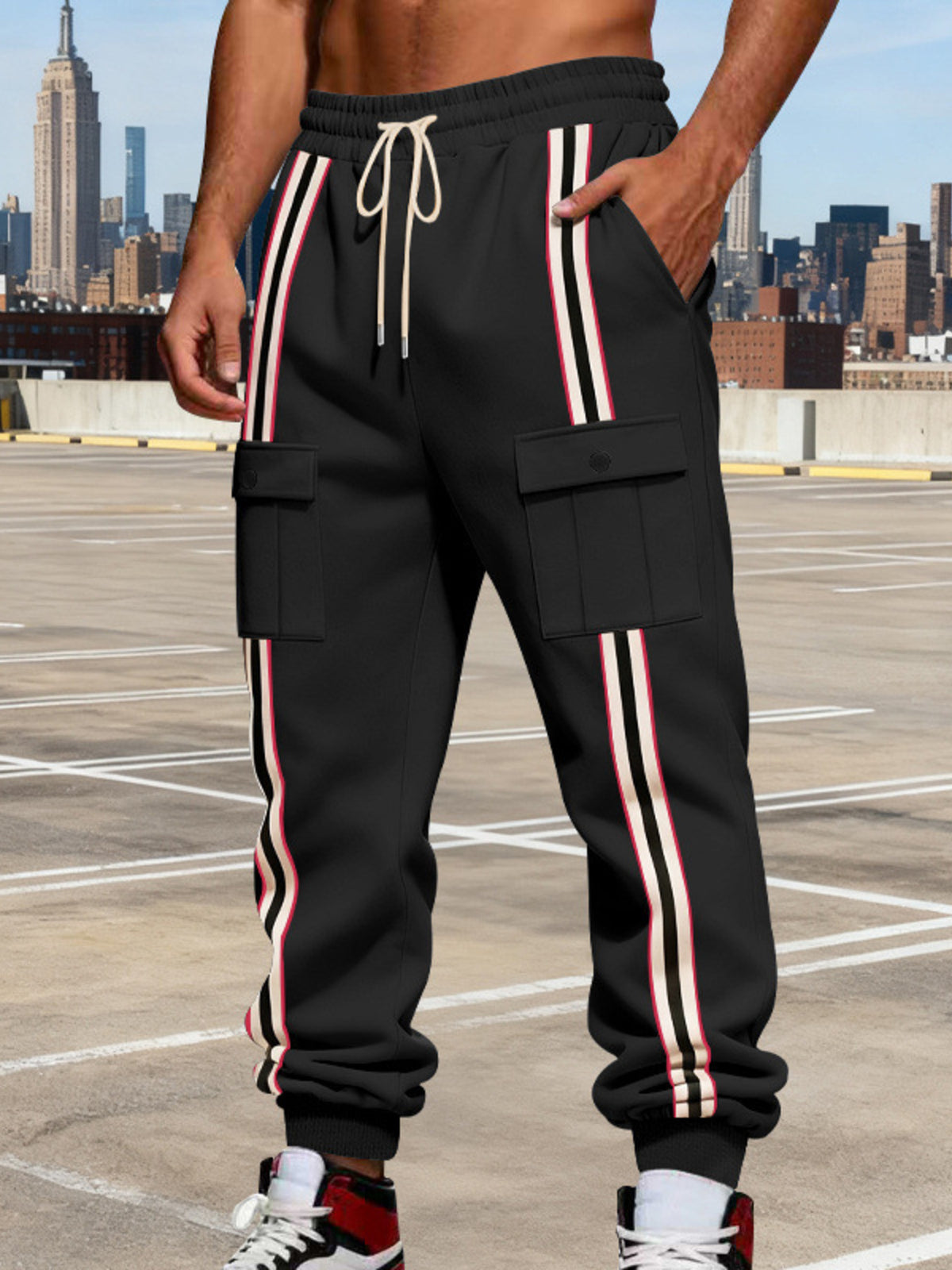 Men's Full Size Casual Striped Cargo Joggers Plus Size