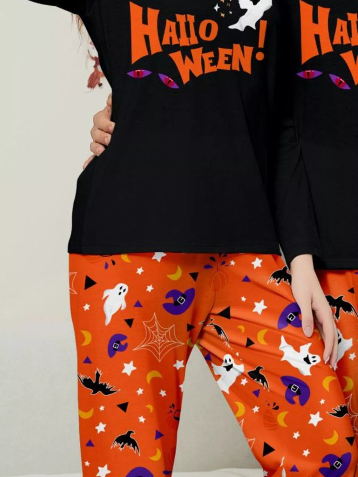 Full Size Halloween Family Matching Pajama Set with Ghost and Pumpkin Print Plus Size - Lilixa.store
