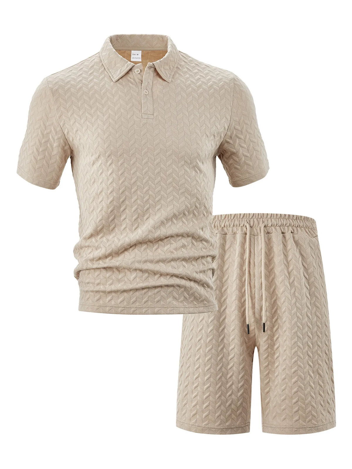 Men's Full Size Textured Polo Shirt and Shorts Set Plus Size in Khaki