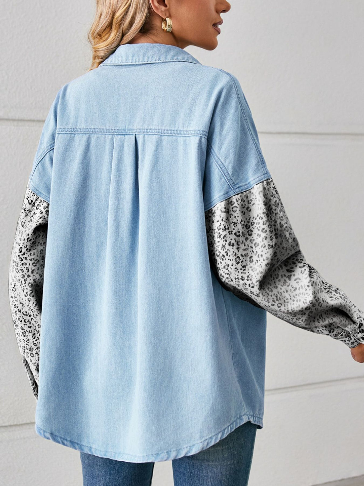 Leopard Patchwork Button Up Denim Shirt - Lilixa.store