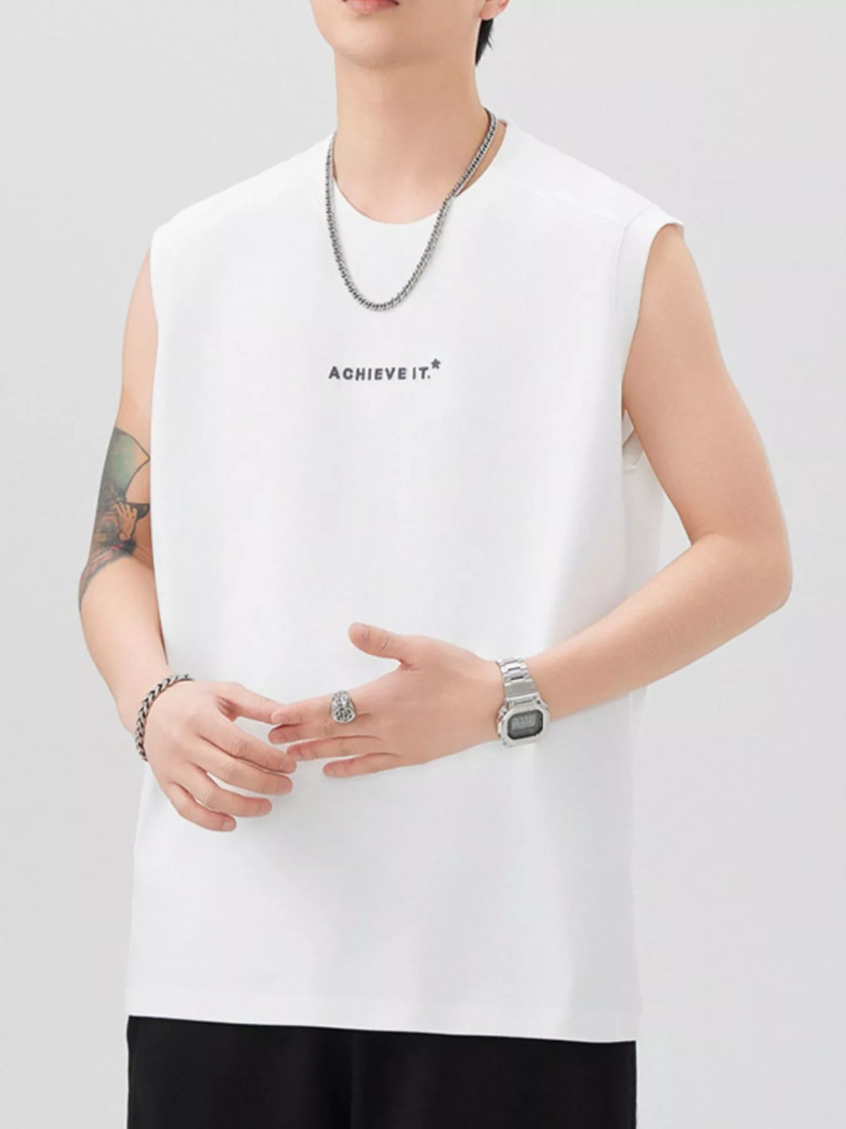 Men's Letter Tank Top Plus Size in Off-white