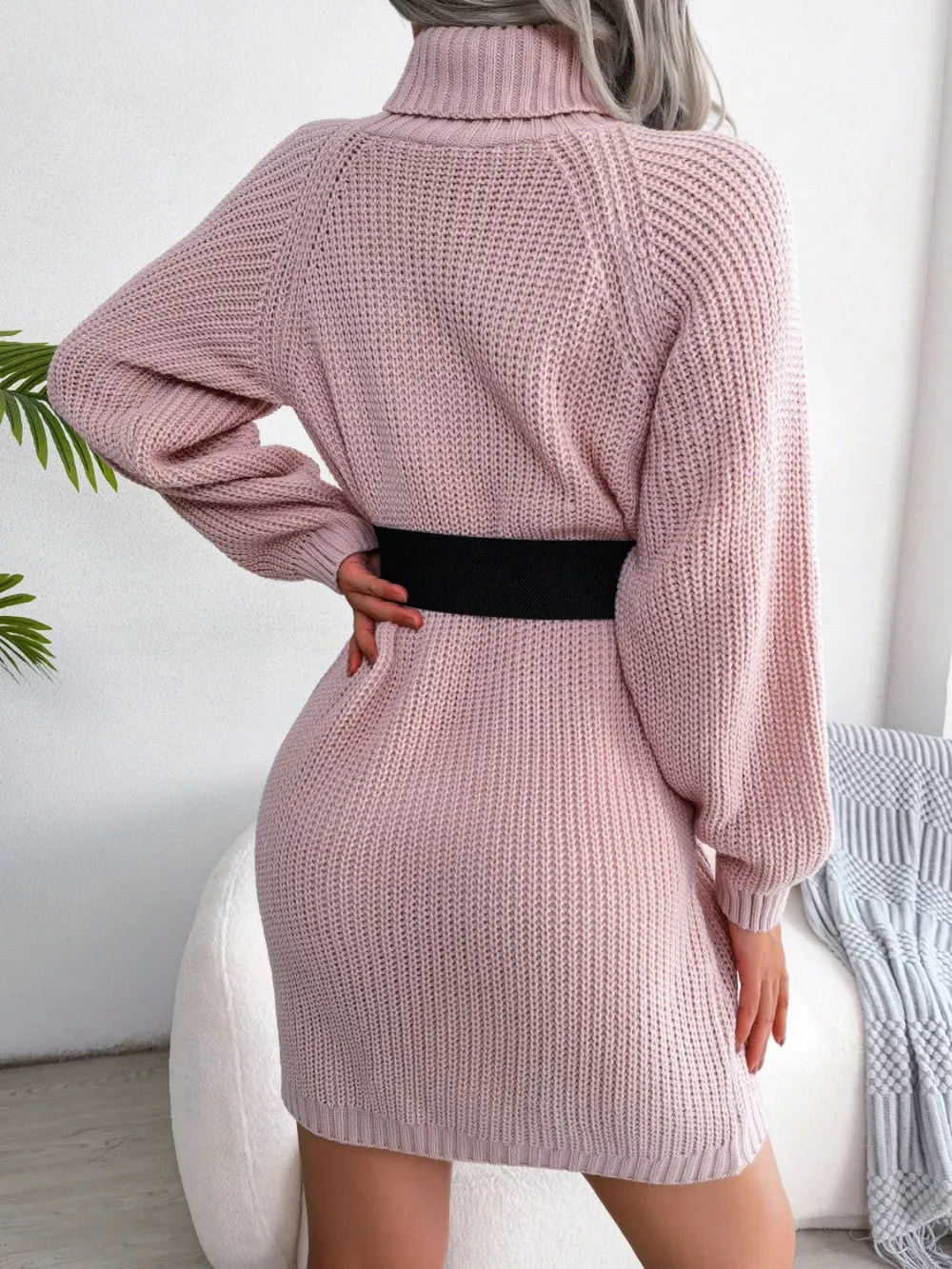 Decorative Button Turtleneck Sweater Dress, view 2