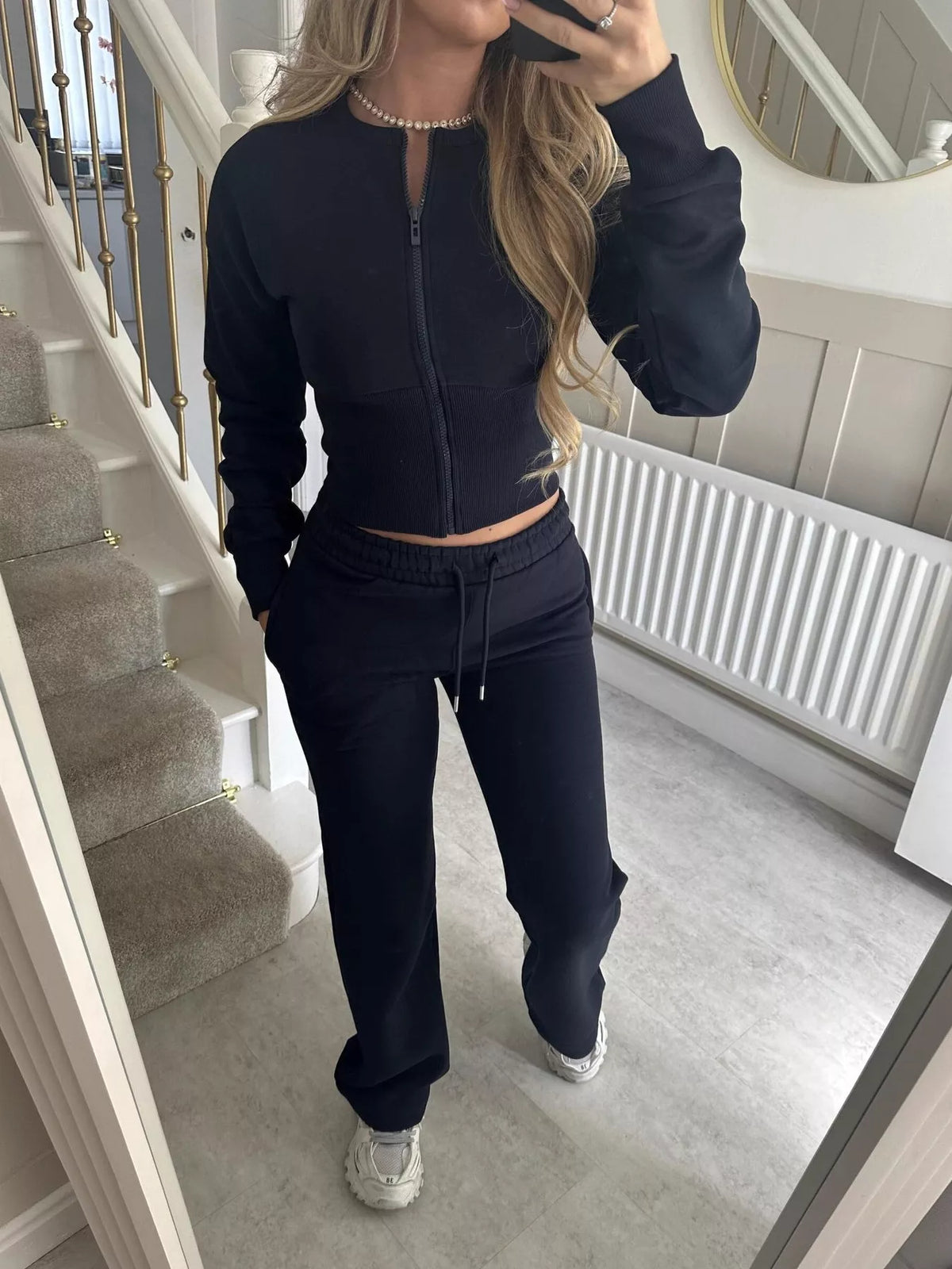 Zip-Up Crop Hoodie and High-Waisted Pants Set - Lilixa.store
