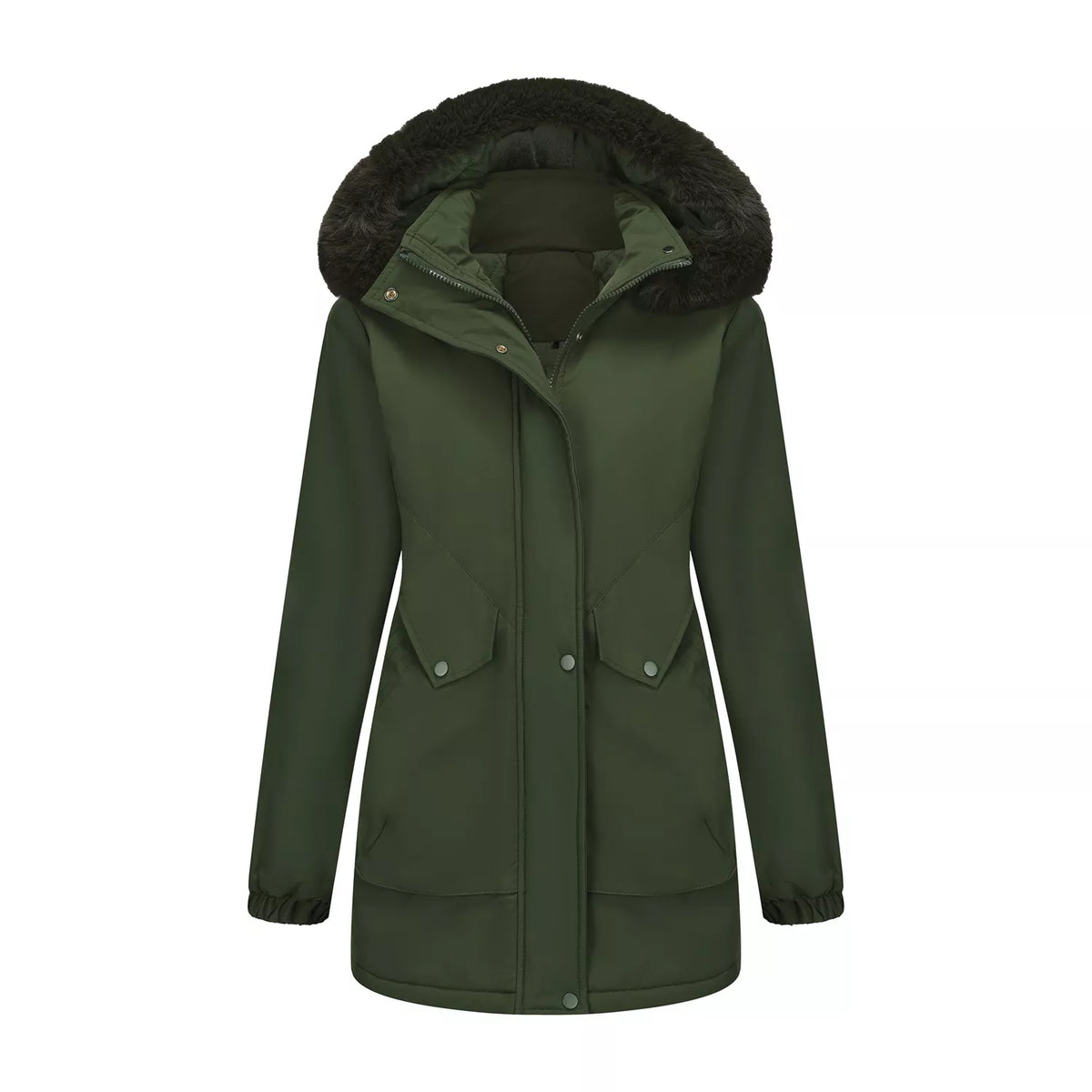Full Size Fur Hooded Warm Winter Parka Outerwear Plus Size, view 15