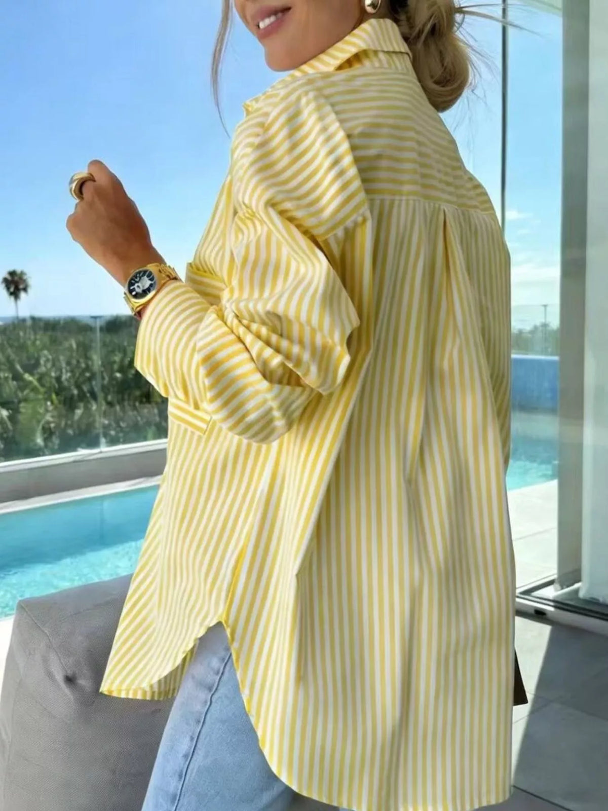 Striped Button Up Long Sleeve Shirt, view 6