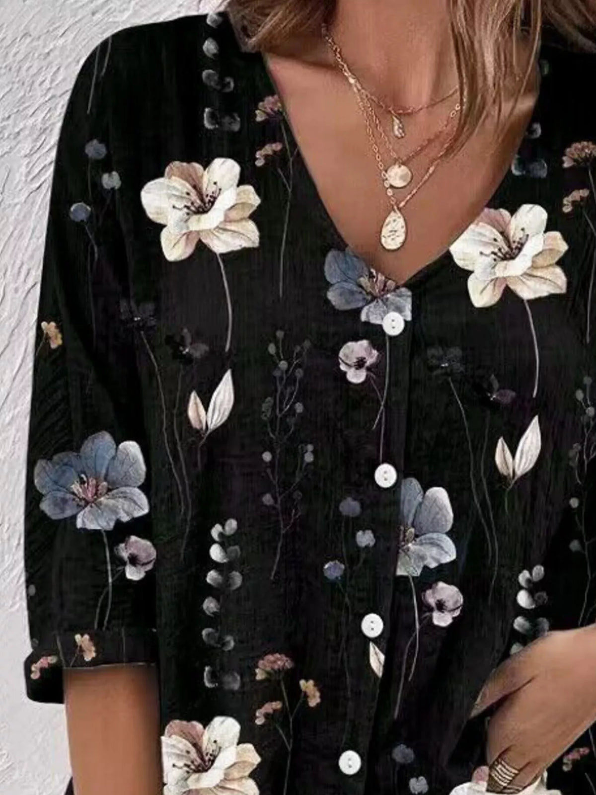 Floral Print V-Neck Button-Down Shirt - Lilixa.store