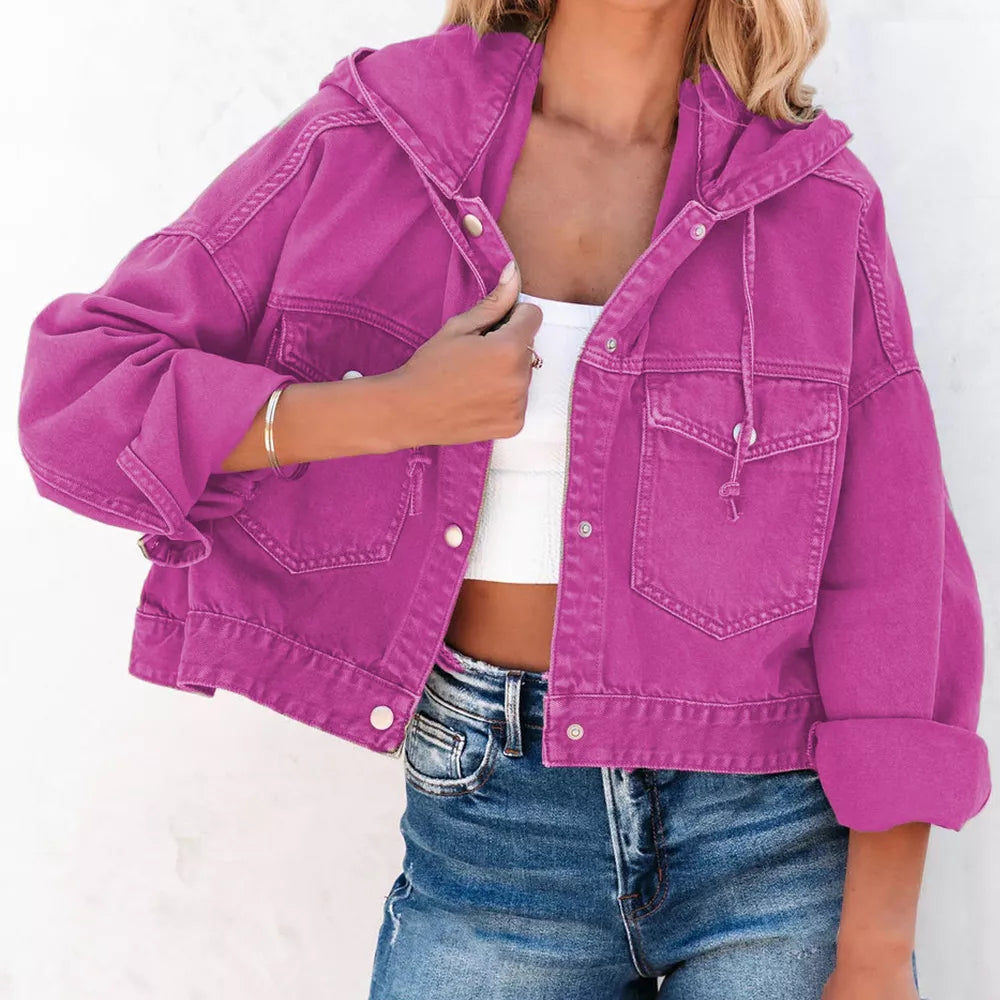 Hooded Dropped Shoulder Denim Jacket - Lilixa.store