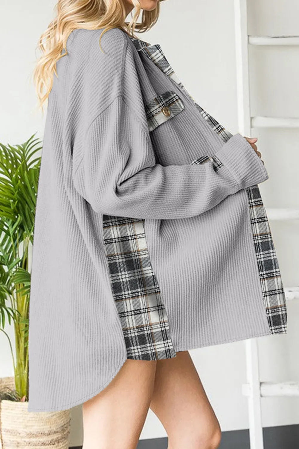 Plaid Button Down Collared Jacket, view 24