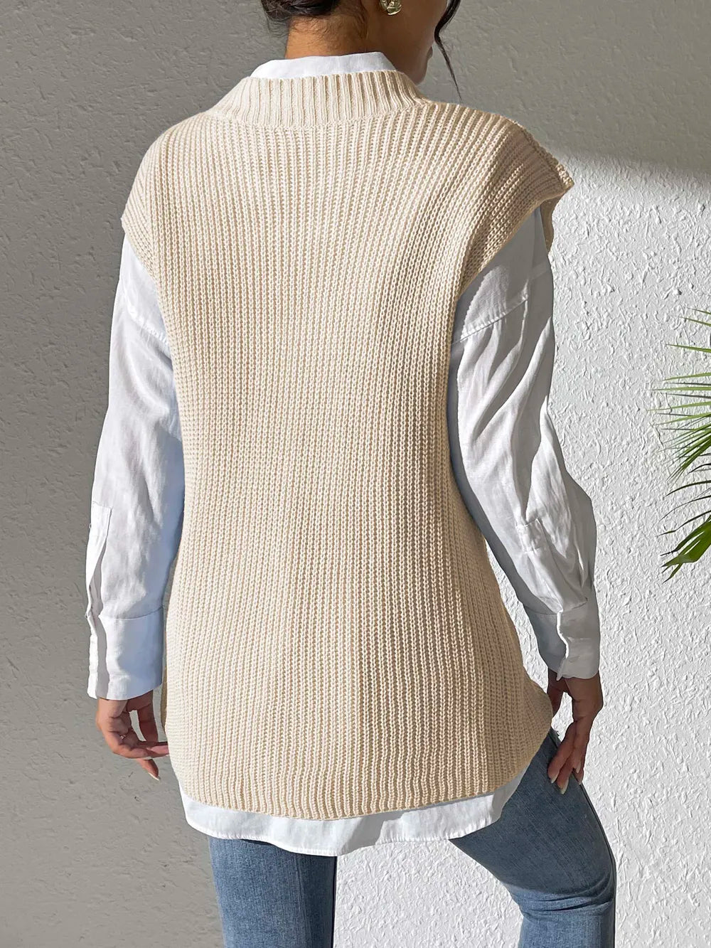 Pearl Trim V-Neck Sweater Vest, view 9