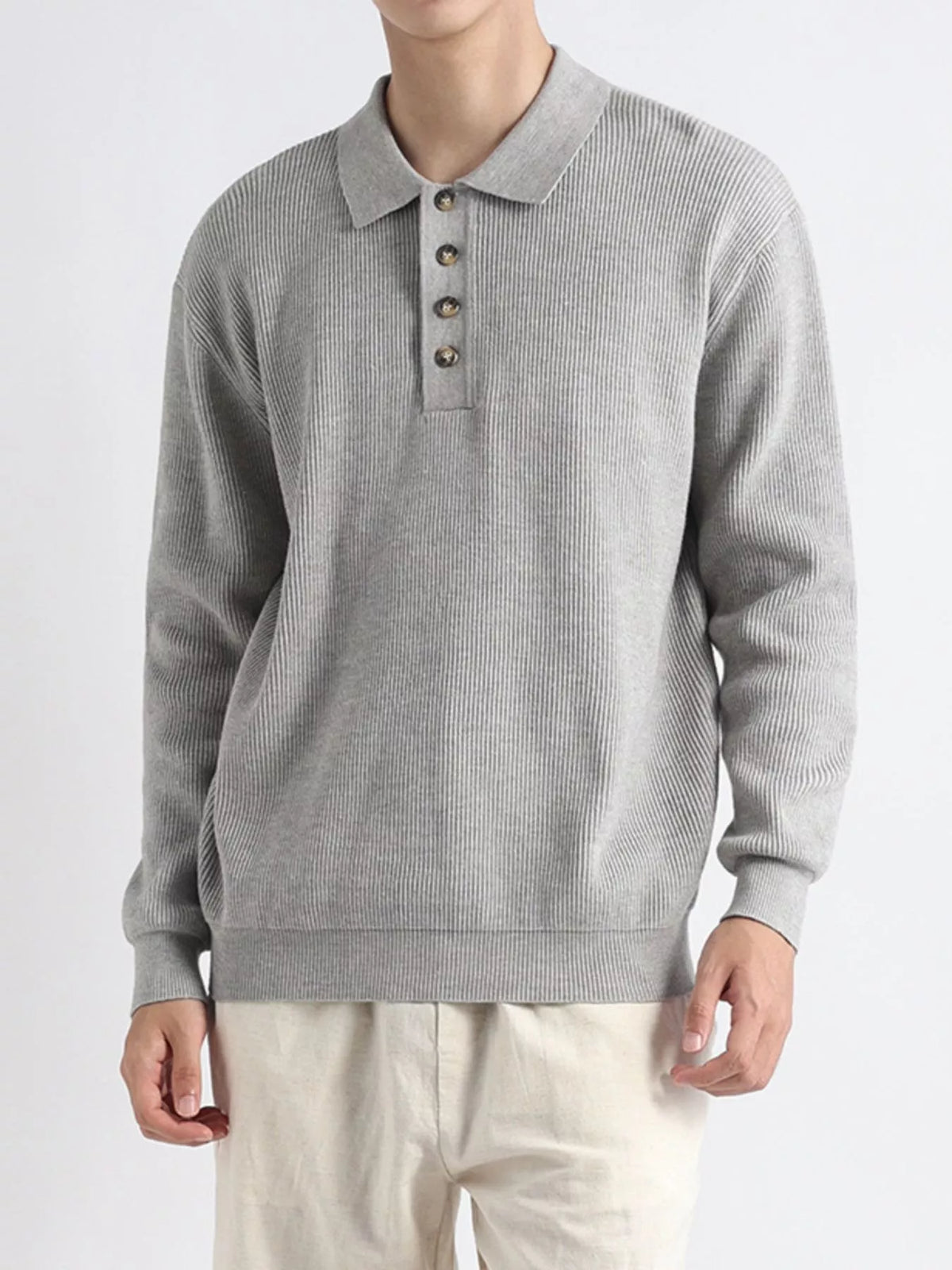 Men's Plus Size Ribbed Knit Polo Collar Sweater - Lilixa.store