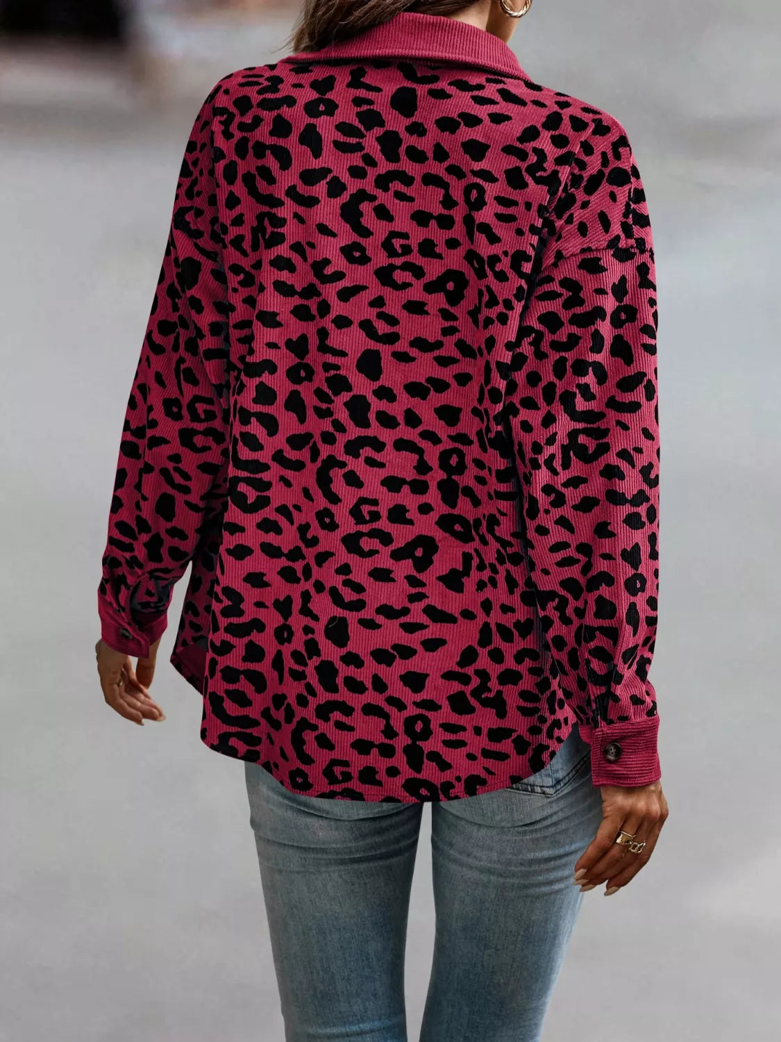 Full Size Leopard Print Button-Down Jacket Plus Size, view 14