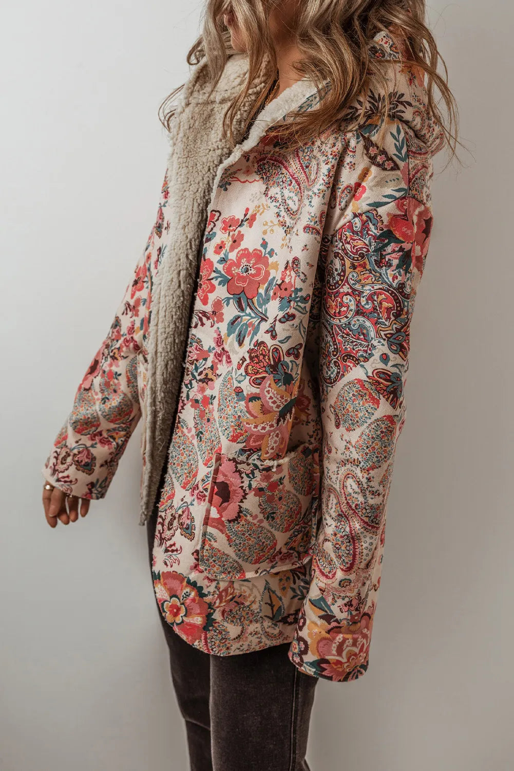 Printed Long Sleeve Hooded Jacket in Floral, view 4