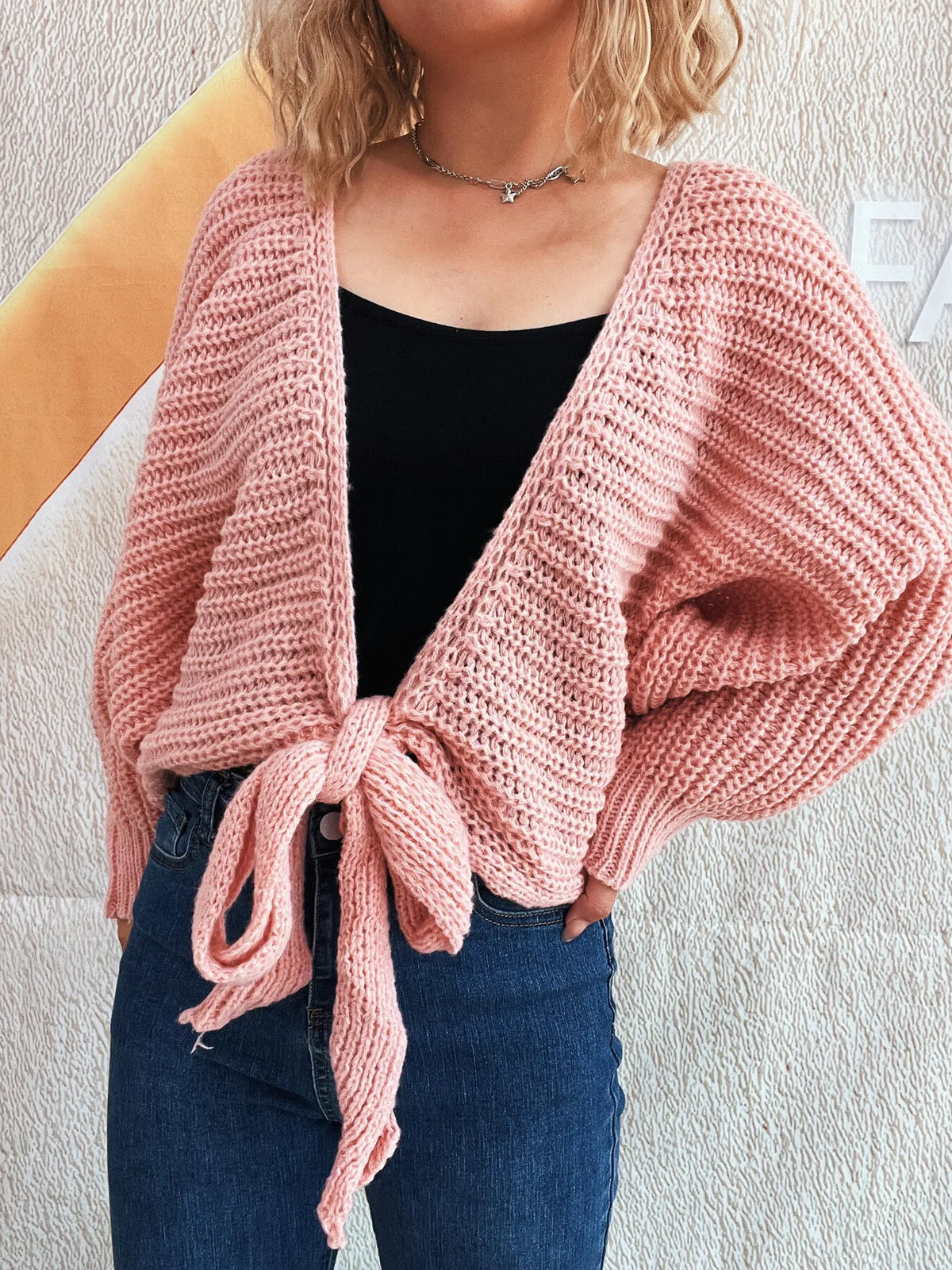 Tie Front Long Sleeve Cardigan - Lilixa.store