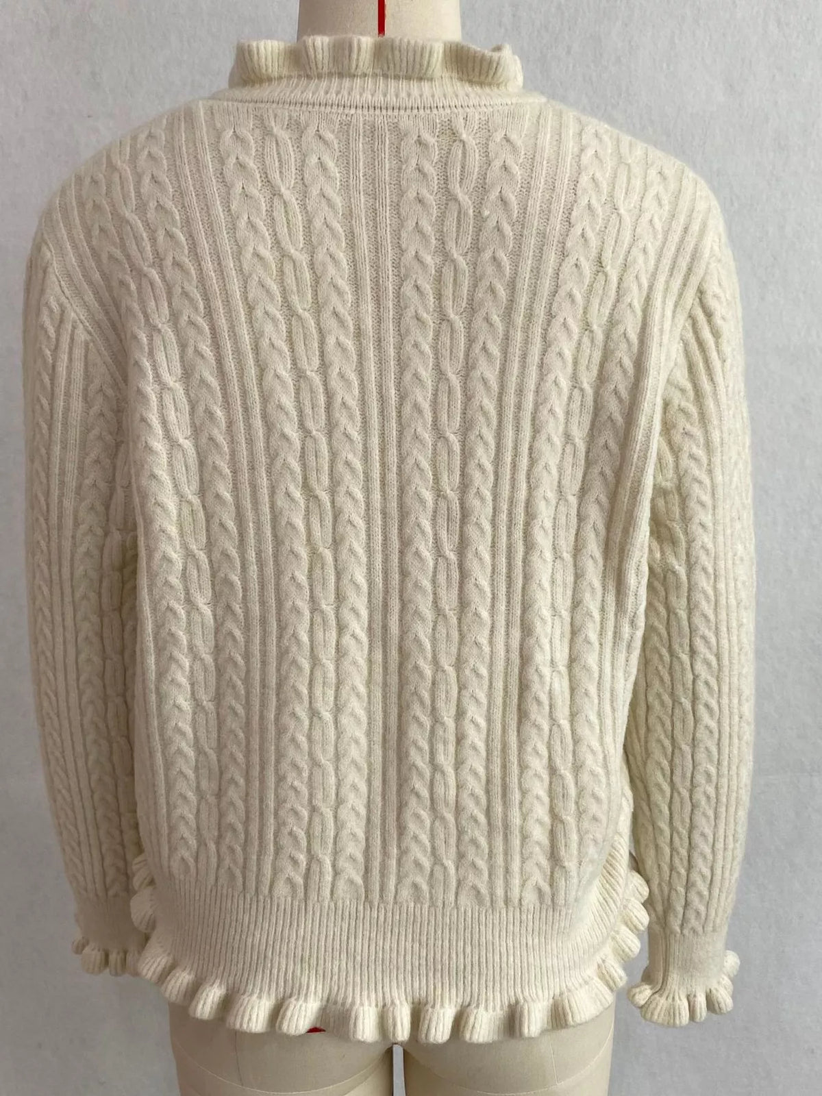 Cable-Knit Ruffle-Trim Cardigan, view 6