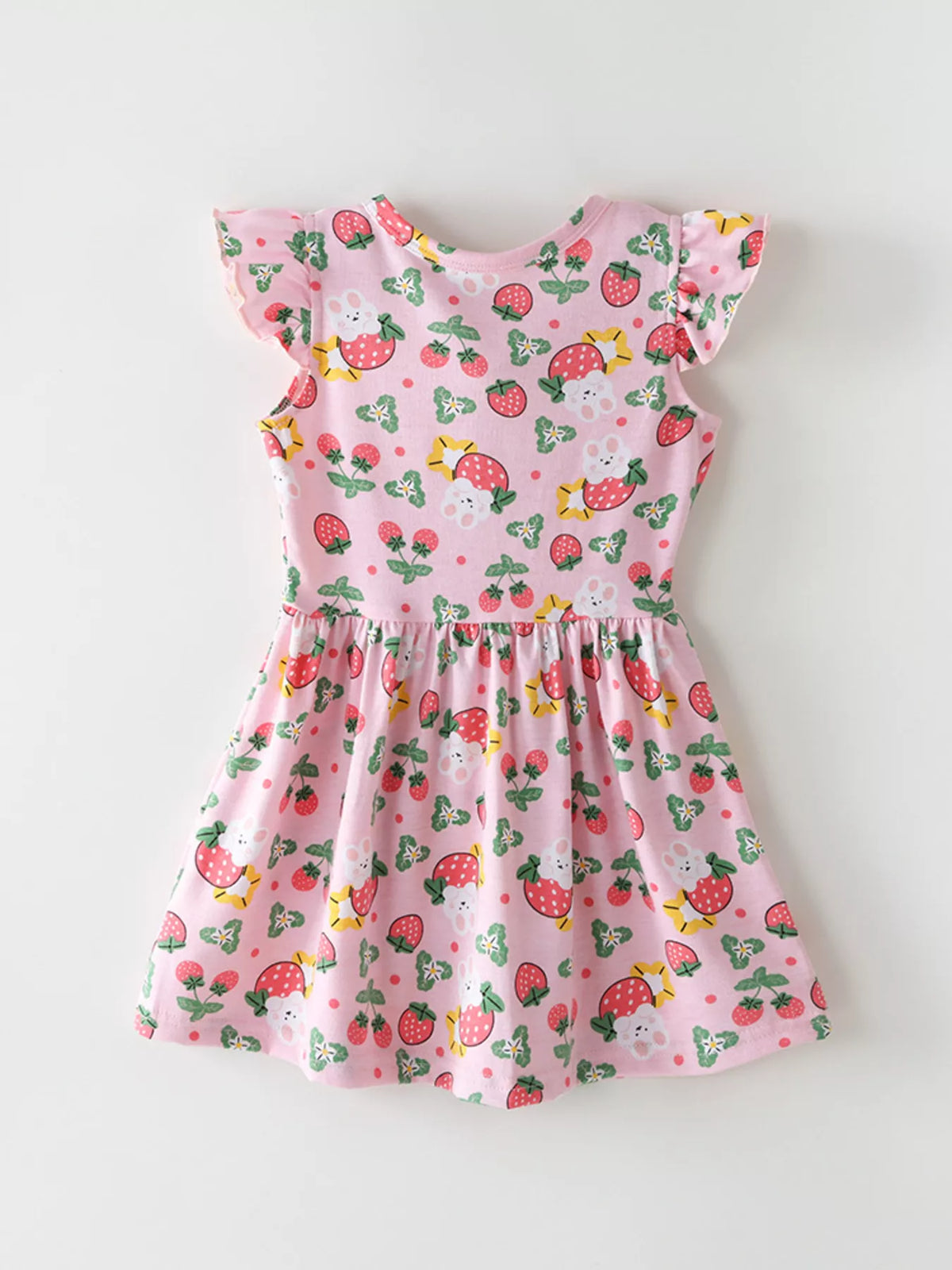 Children's Strawberry Print Ruffle Sleeve Dress - Lilixa.store