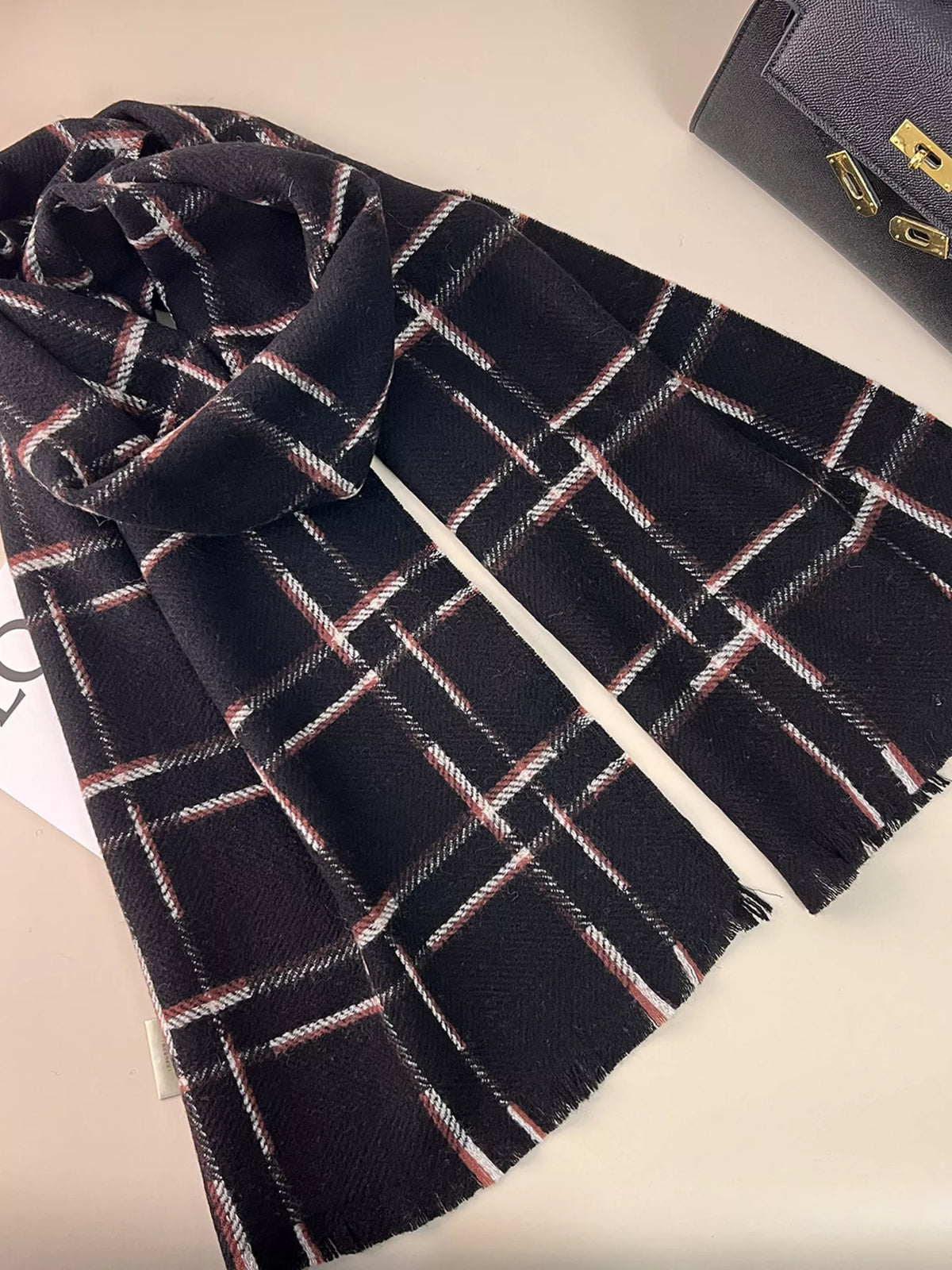 100% Wool Raw Hem Plaid Scarf - Lilixa.store