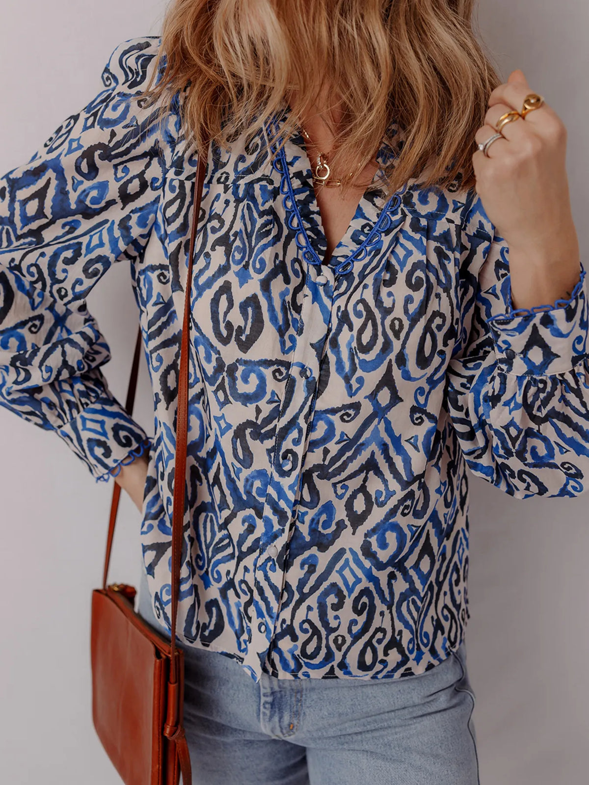 Paisley Print Long Sleeve Blouse - Lilixa.store
