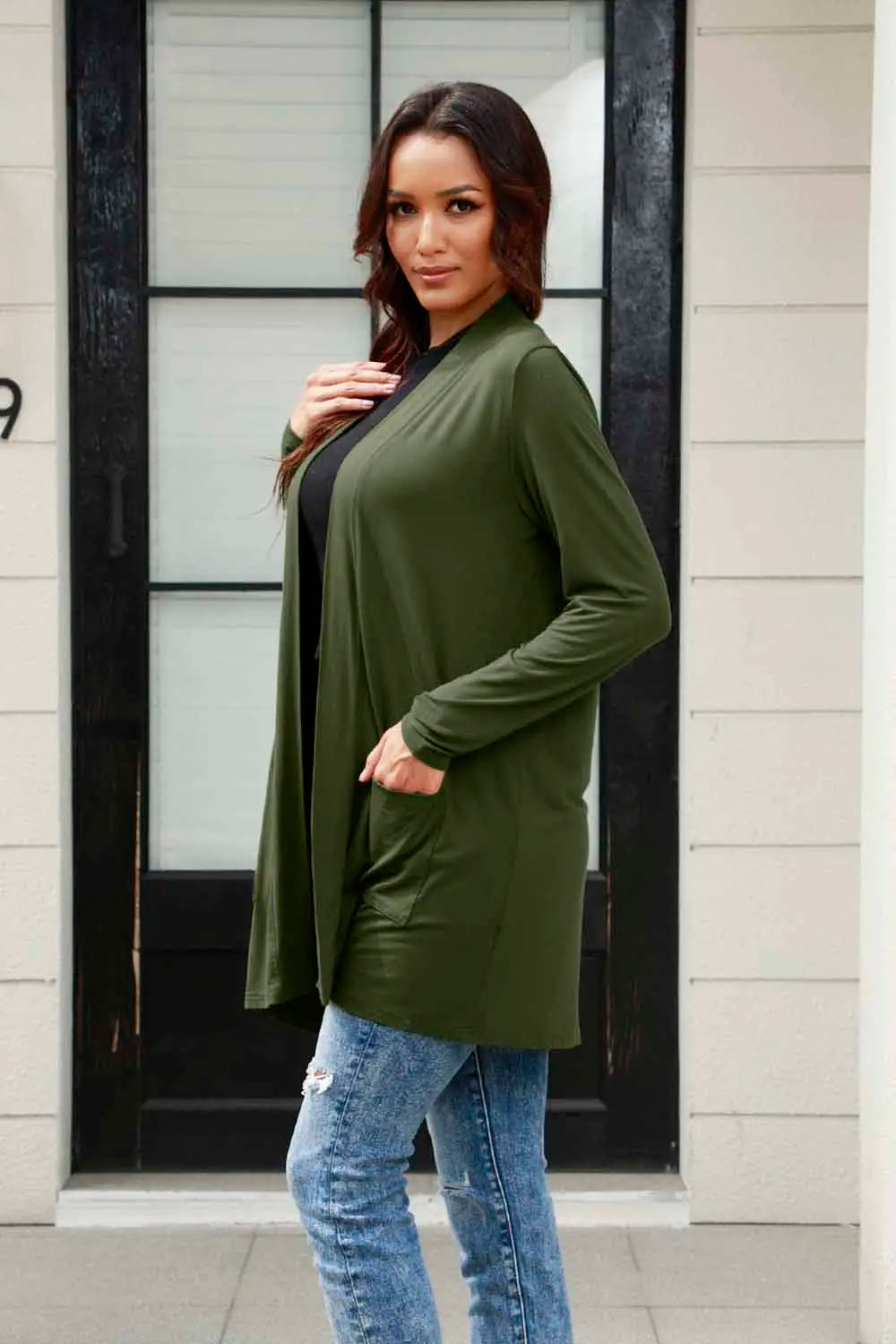 Basic Bae Full Size Open Front Long Sleeve Cardigan with Pockets - Lilixa.store
