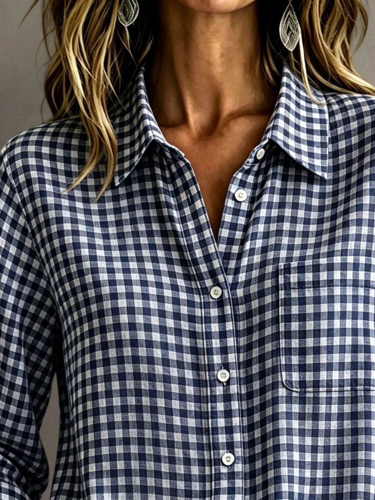 Gingham Button-Down Long Sleeve Shirt