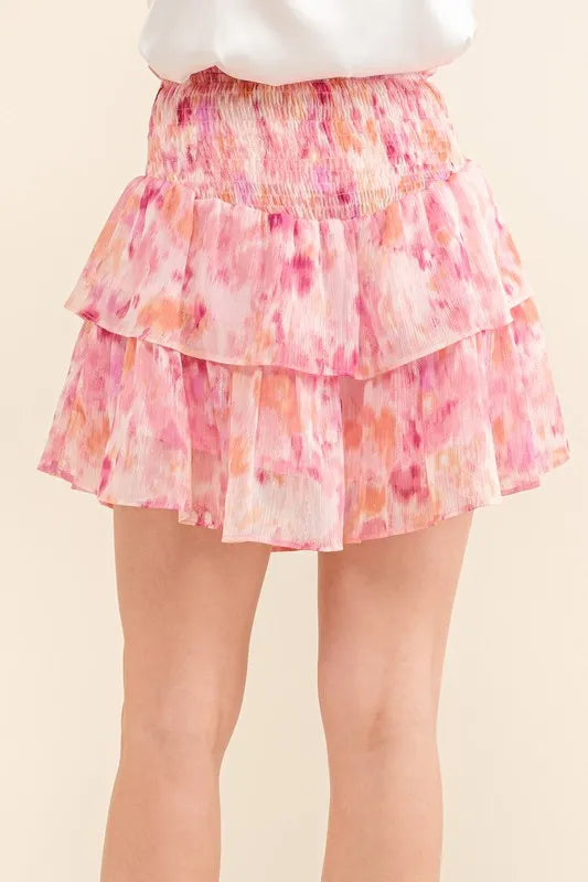 And The Why Printed Lurex Smocked Waist Tiered Skort - Lilixa.store