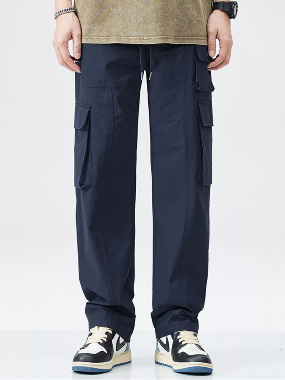 Men's Full Size Relaxed Fit Cargo Pants Plus Size in Dark Blue