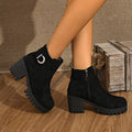 Round Toe Block Heels Boots in Black