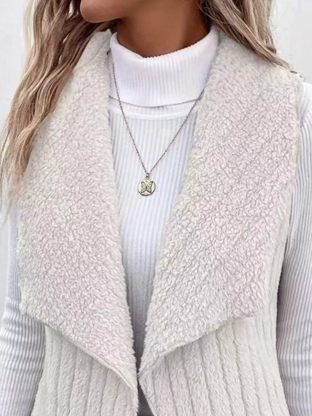 Cozy Fleece Open Front Vest Coat - Lilixa.store