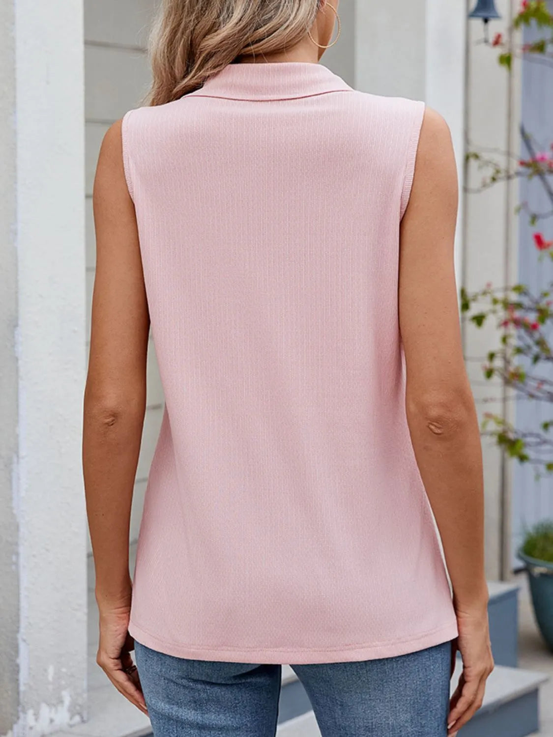 Quarter Zip Collared Tank - Lilixa.store