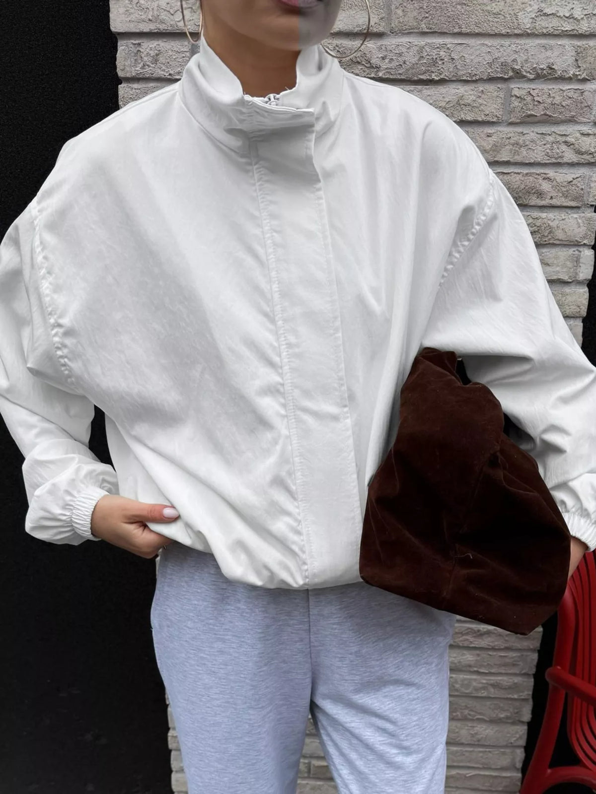 Zip Up Dropped Shoulder Jacket