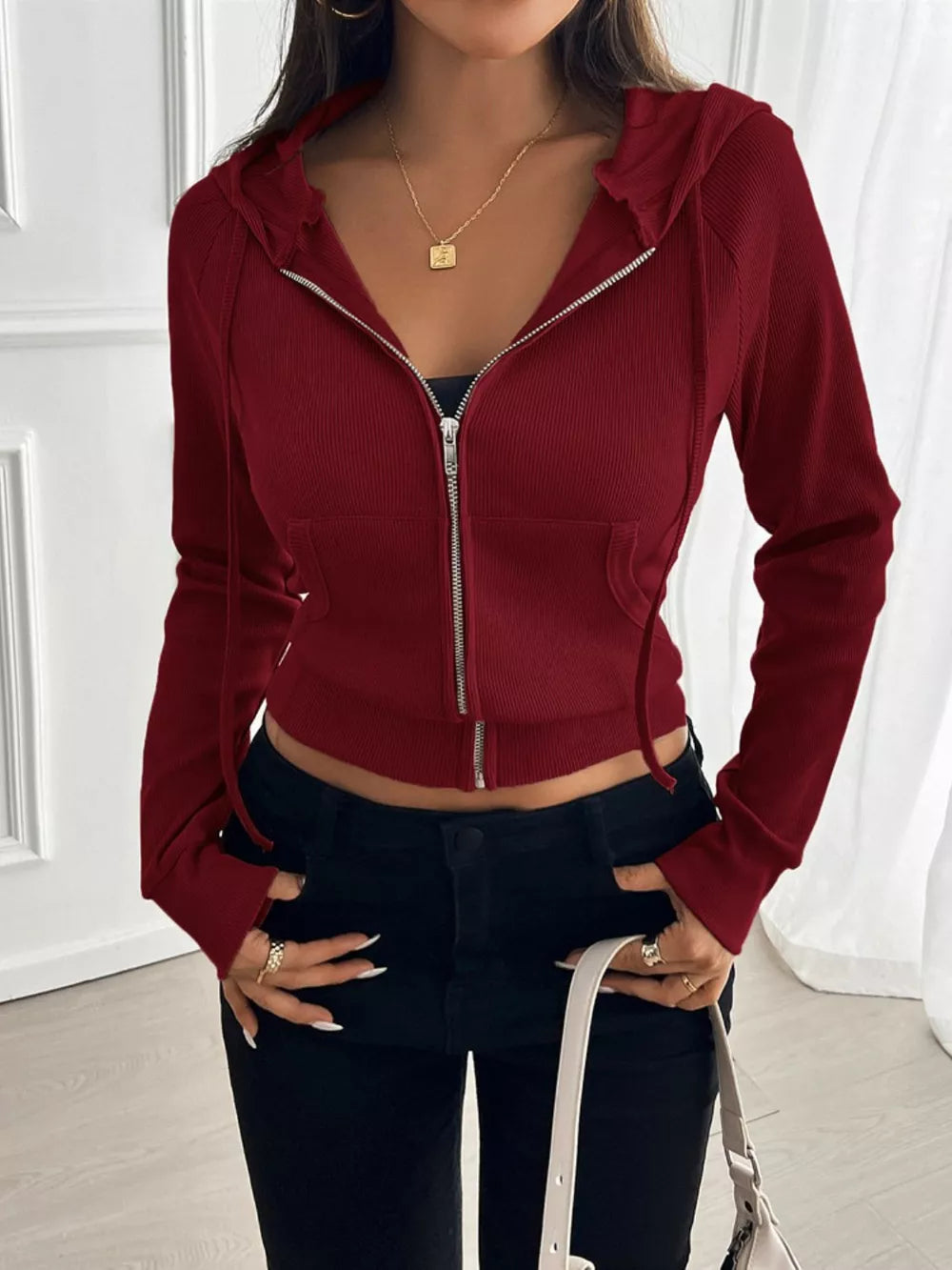 Devine Zip Up Long Sleeve Hooded Outerwear - Lilixa.store
