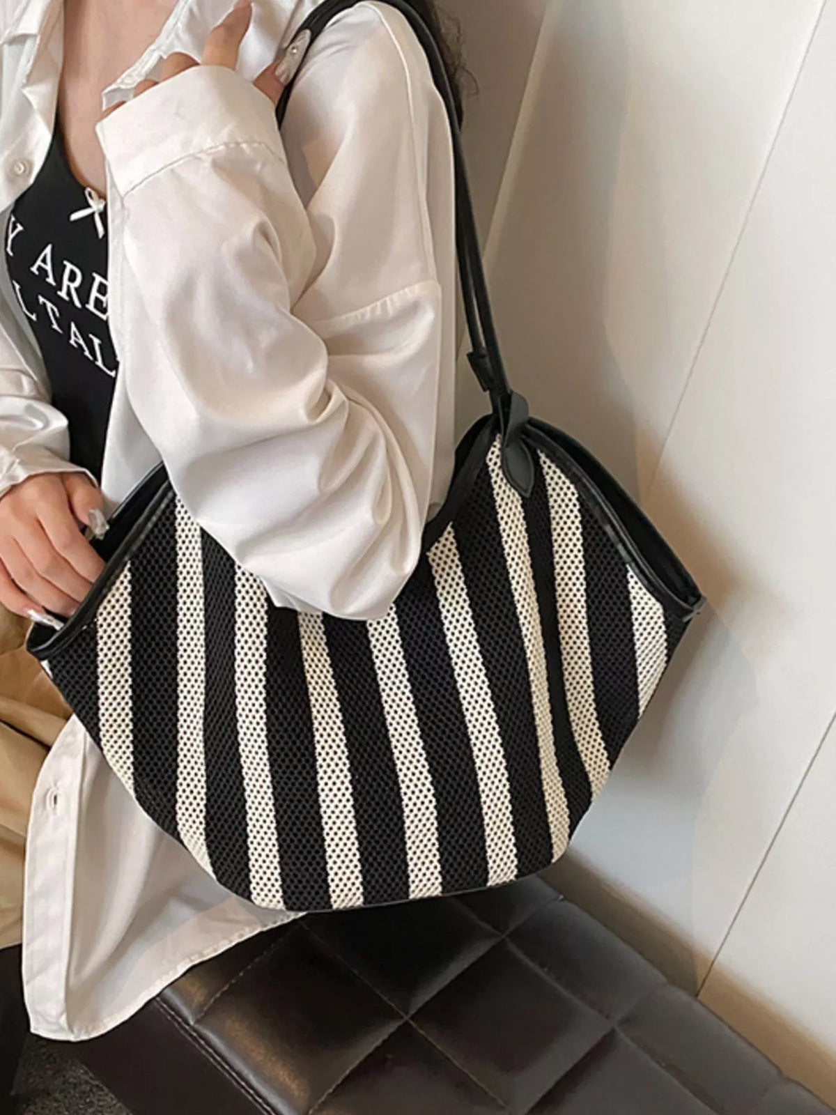 Striped Knit Shoulder Bag - Lilixa.store