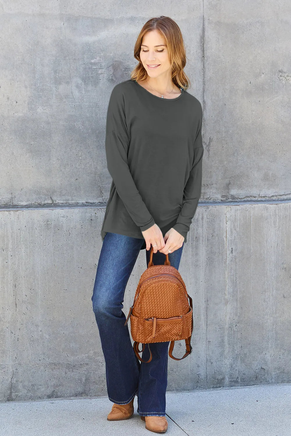 Basic Bae Full Size Round Neck Dropped Shoulder T-Shirt - Lilixa.store