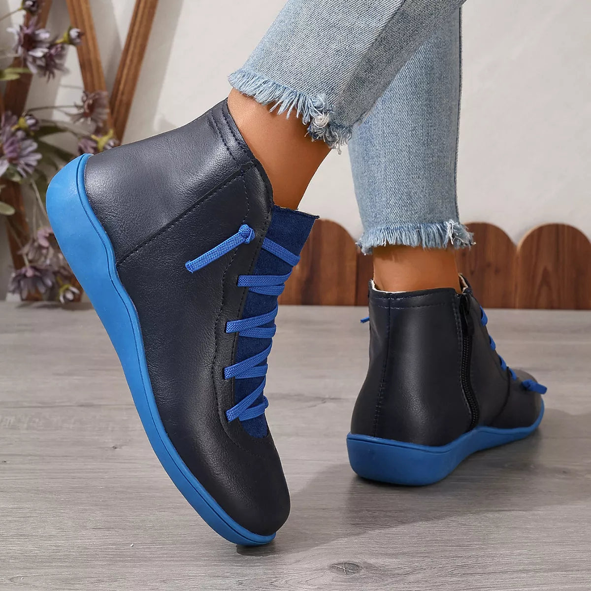 Lace-Up Faux Leather Ankle Boots - Lilixa.store