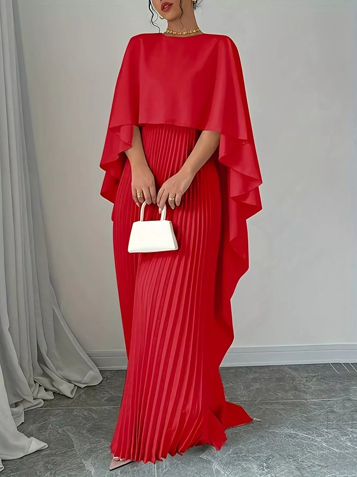 Cape Pleated Maxi Dress - Lilixa.store