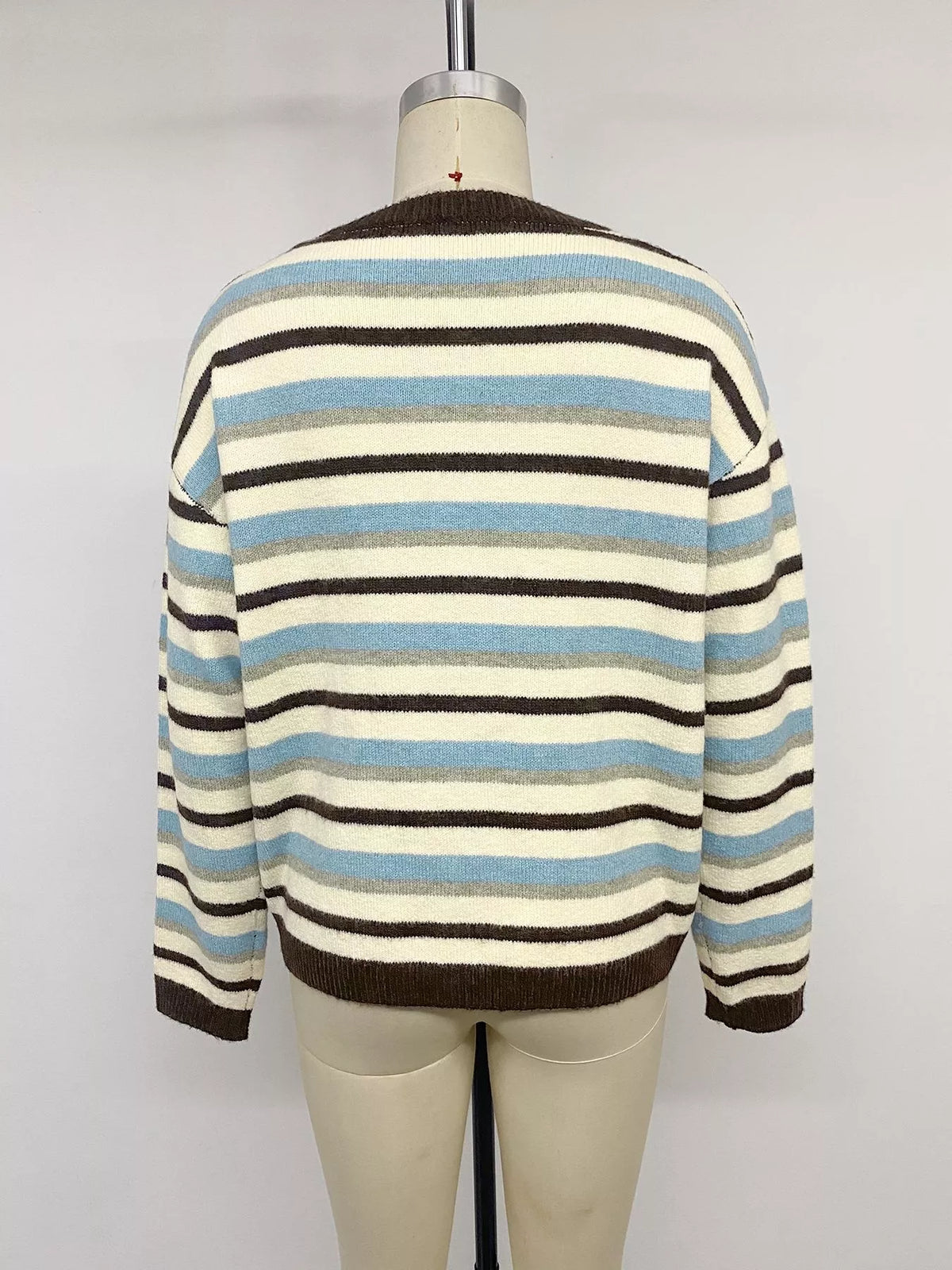 Striped Crew Neck Button-Down Cardigan - Lilixa.store
