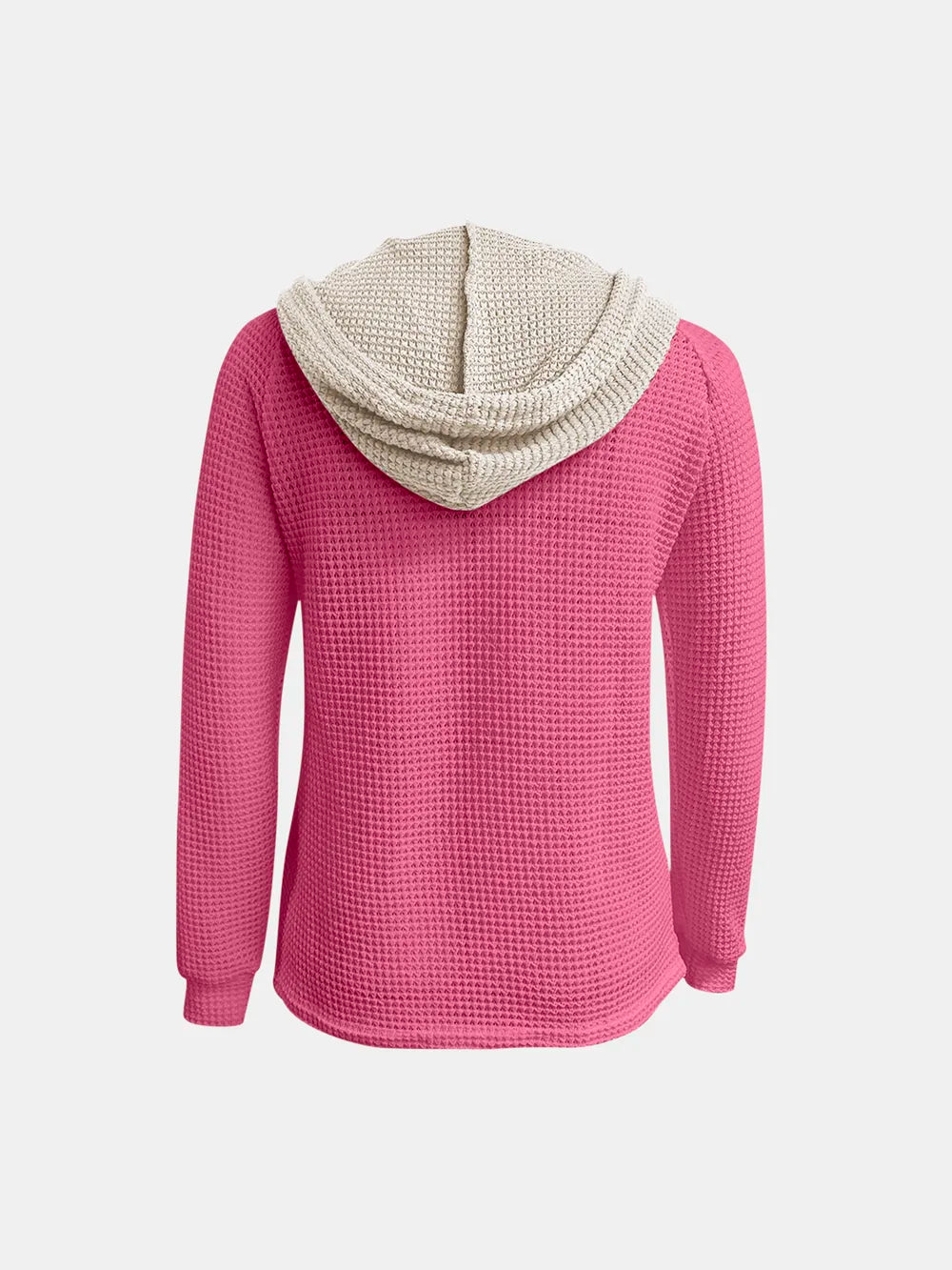 Full Size Waffle-Knit Contrast Long Sleeve Hoodie - Lilixa.store