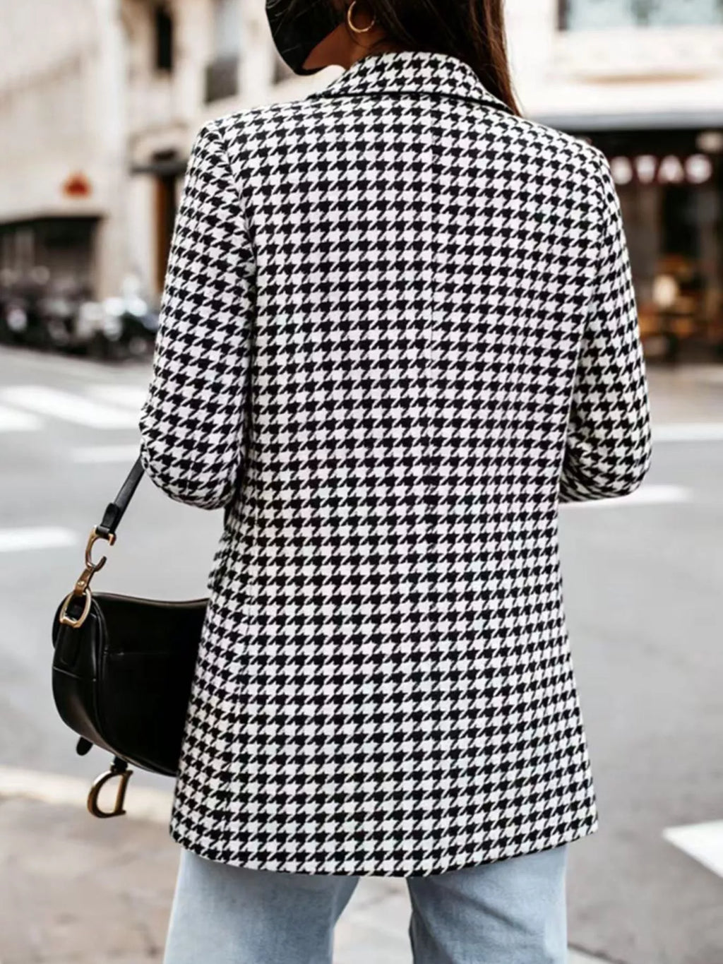 Classic Houndstooth Double-Breasted Blazer - Lilixa.store