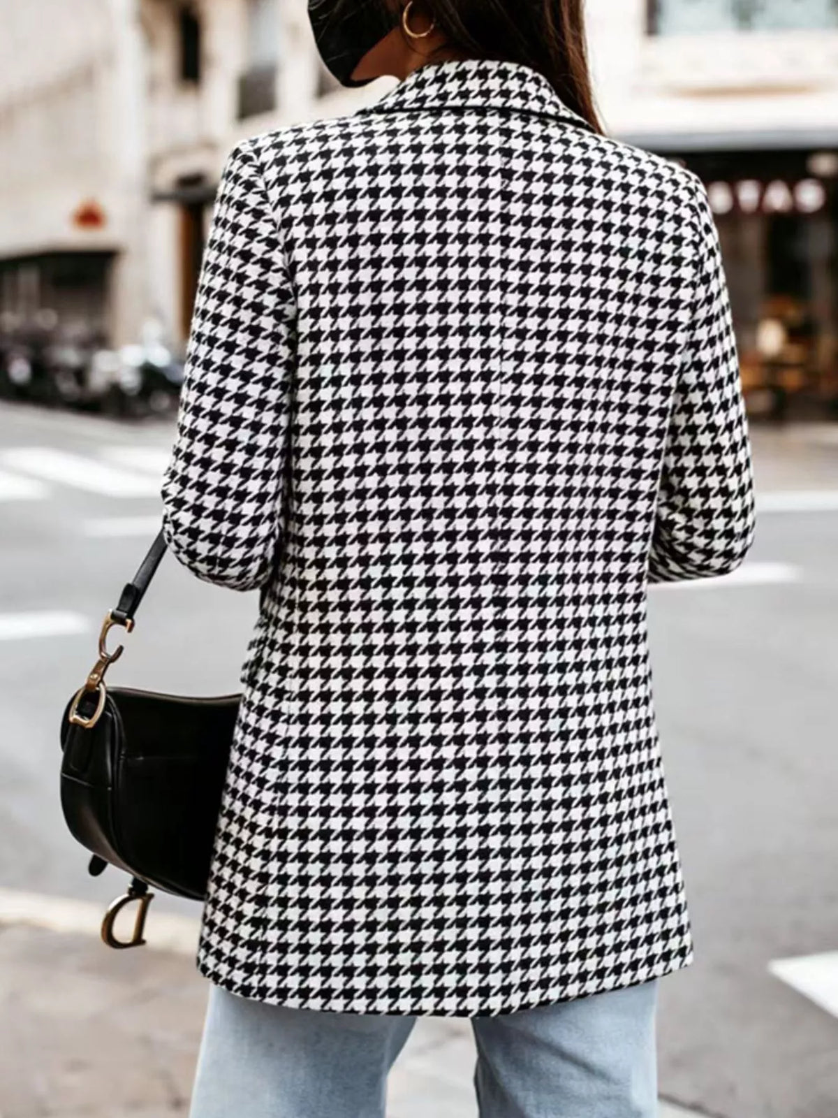 Classic Houndstooth Double-Breasted Blazer - Lilixa.store